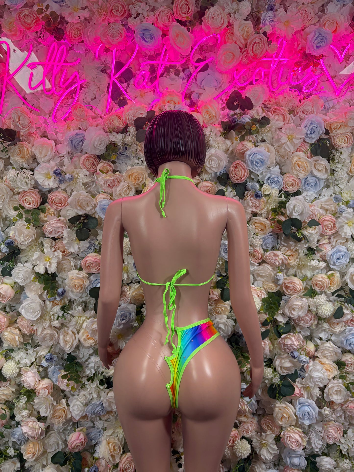 Festival Clothing Multicolor Two-Piece Cutoff Bikini  – Festival & Rave Wear,  Exotic Dancewear for Women