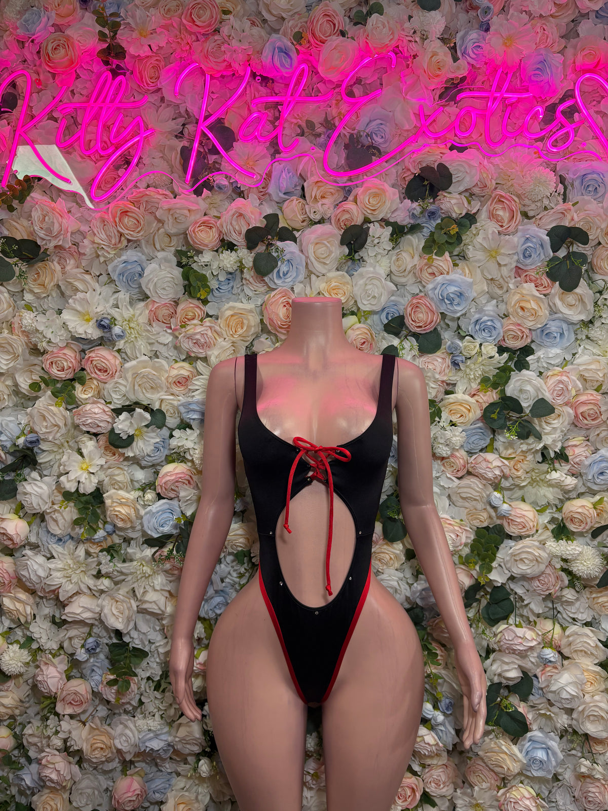 Black Red Cutout Rave Bodysuit, Lace Up One Piece, Festival Outfit, Clubwear, Dancewear, Performance Party Outfit