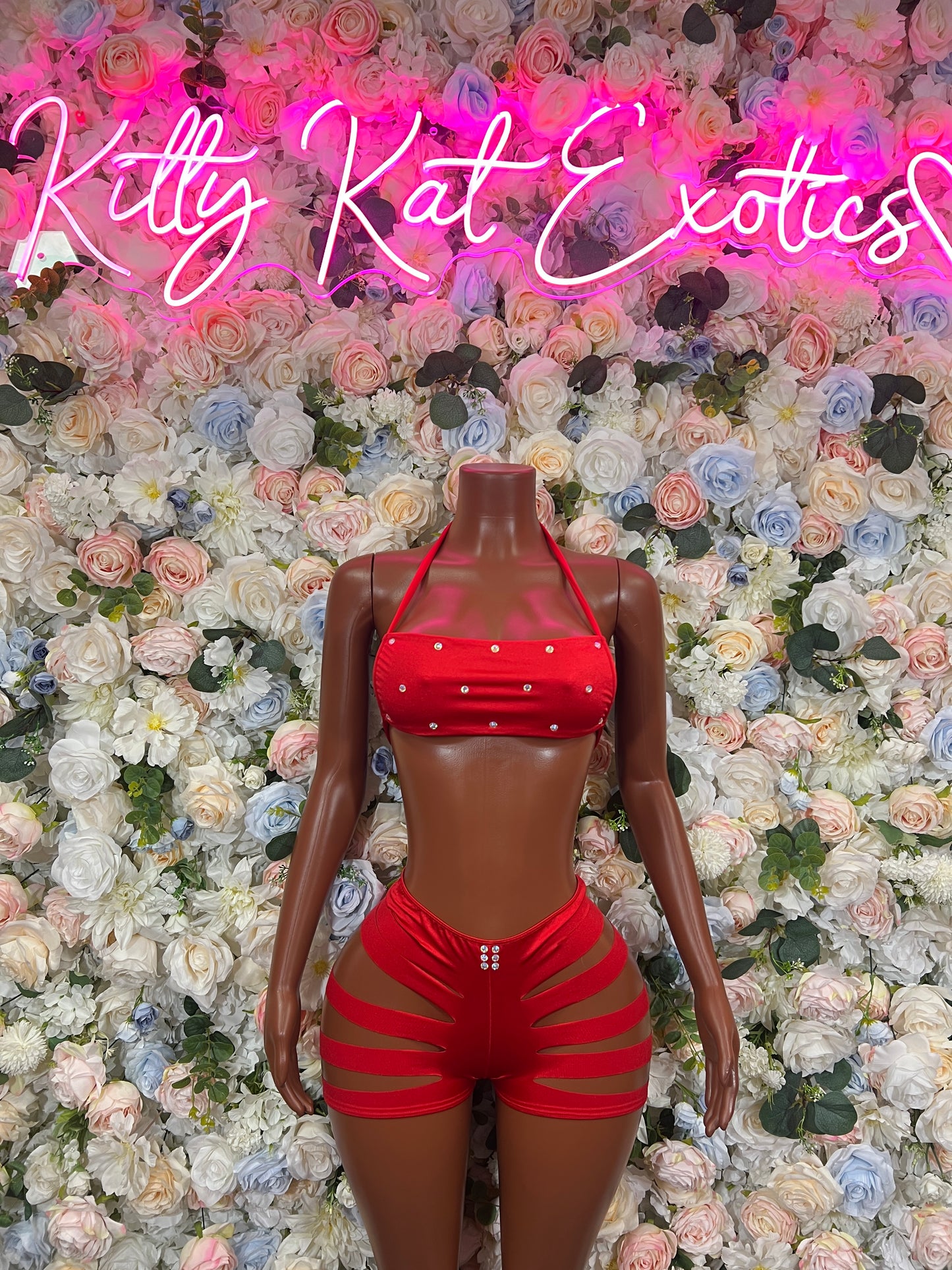 Red Two Piece Exotic Dancewear Rave Festival Outfit