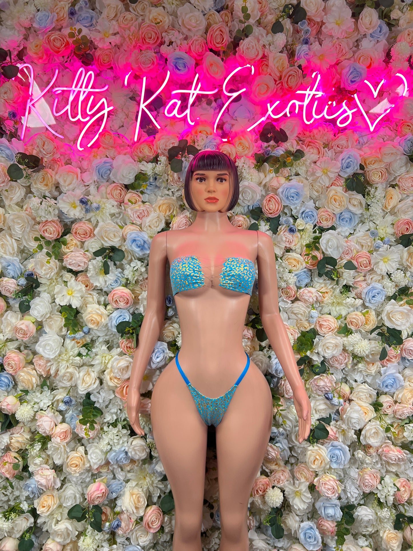 Rave wear Aqua Cheetah Two Piece Outfit, Bartender Uniform, Rave Festival Wear, Exotic Dancewear, Clubwear Costume, Waitress Set