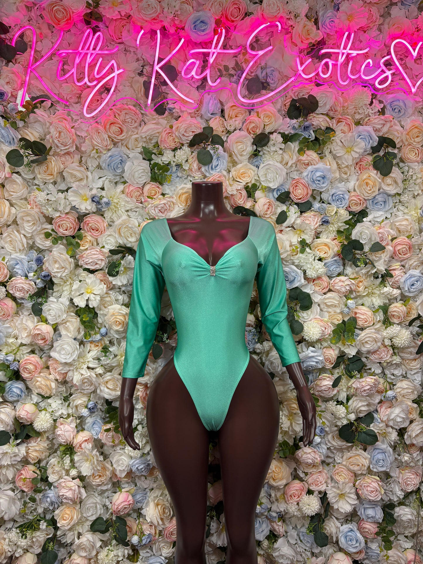 Teal Bodysuit | Rave Festival Outfit, Exotic Dancewear, Pole Dance Costume Metallic Bodysuit for Performers