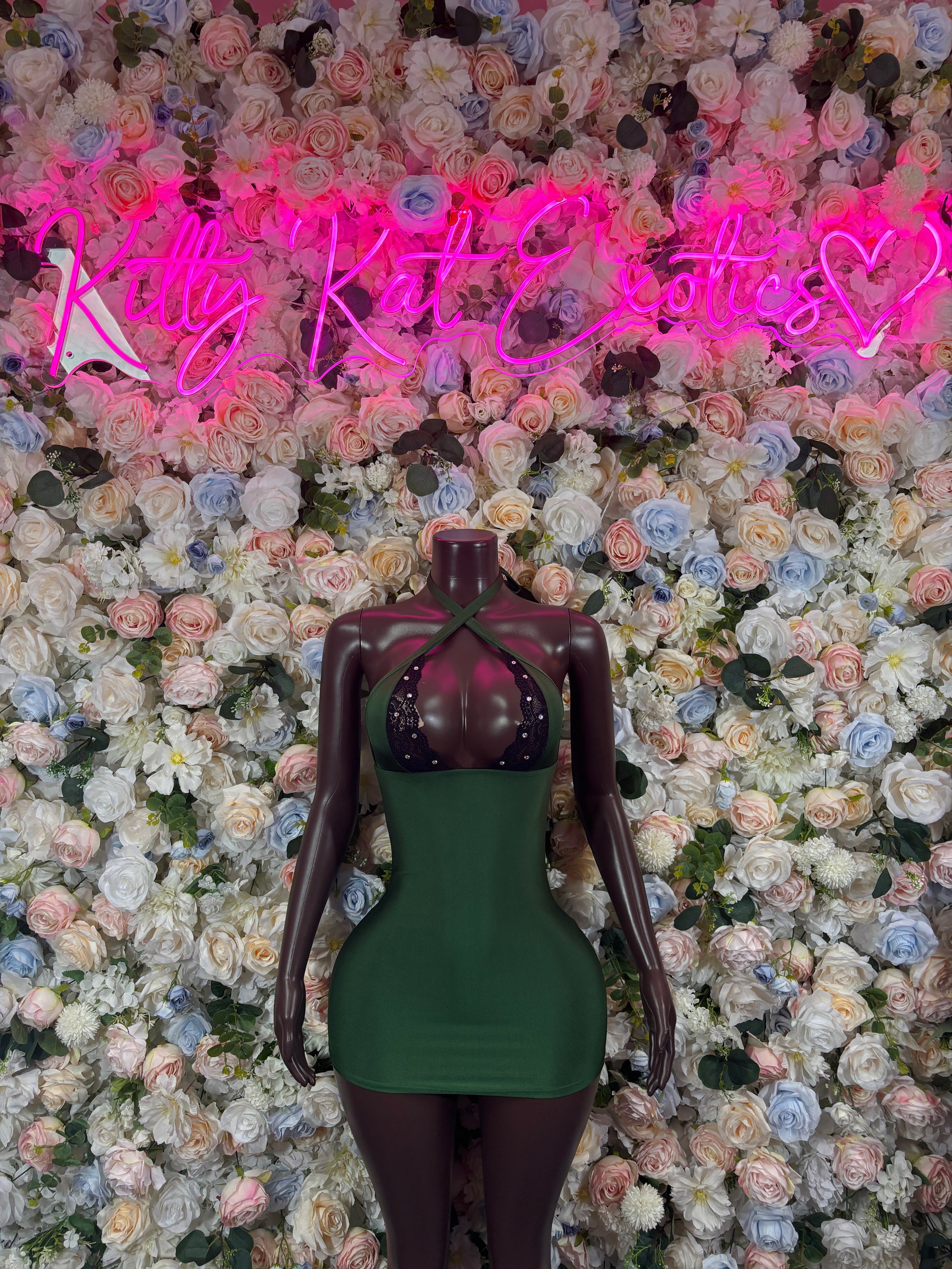 Green halter mini dress bodysuit with front keyhole cutout
