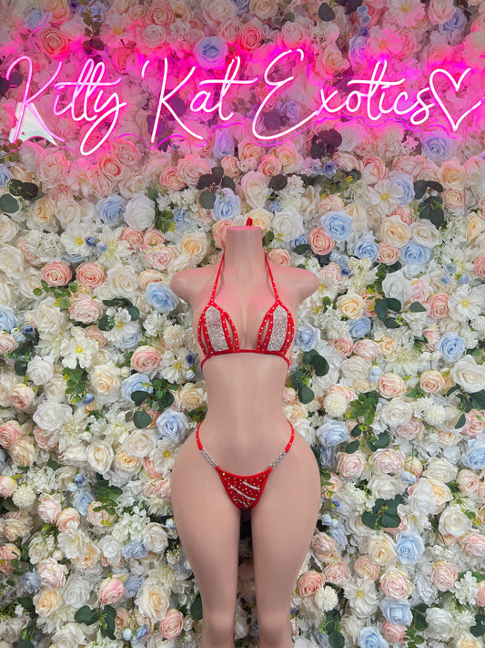 Red Rhinestone Bikini Set Festival Costume Ravewear
