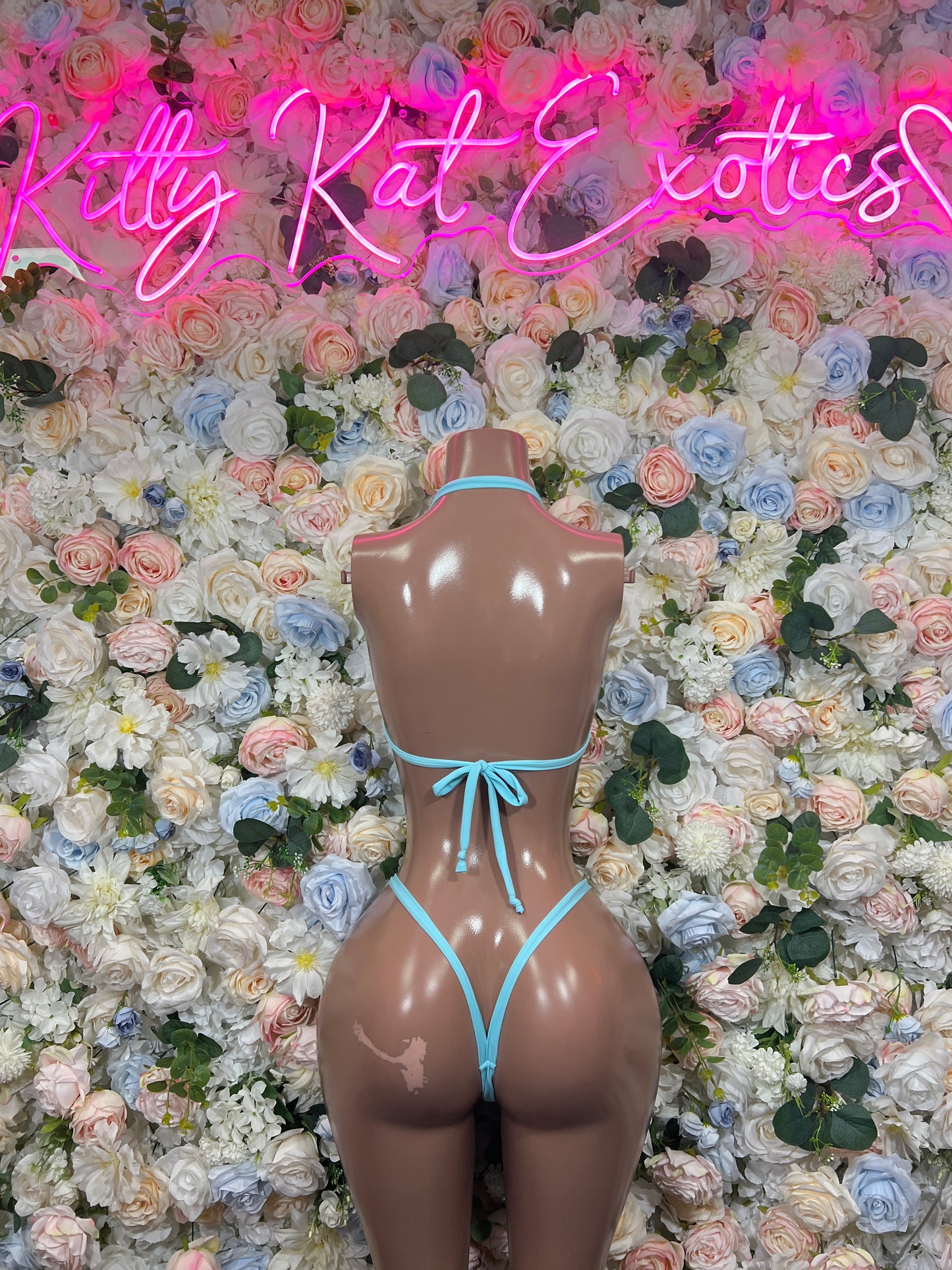 Baby Blue Rhinestone Bandeau Top + Thong Bikini Set High Cut Rave Festival Exotic Dancewear