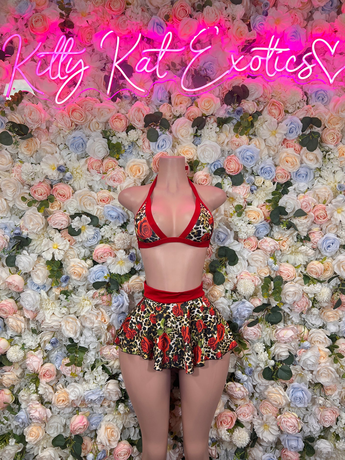 Floral Red Two Piece Skirt Rave Wear