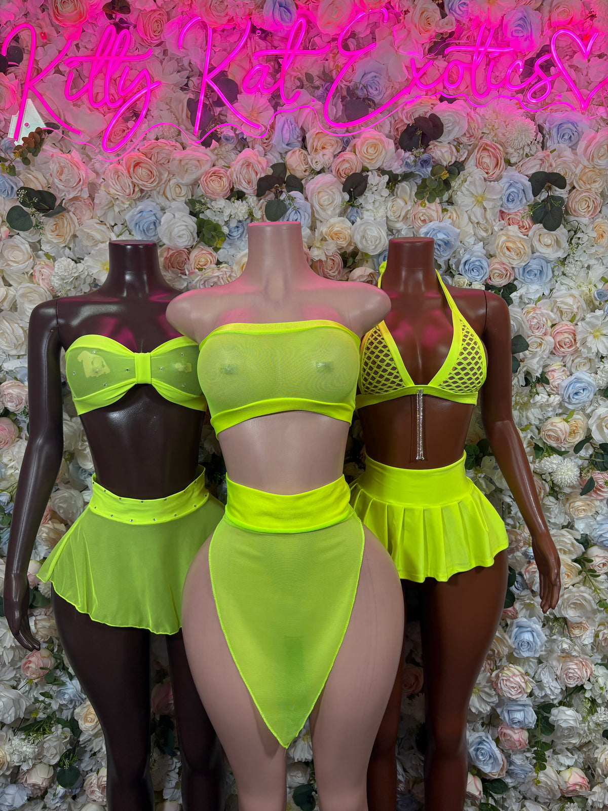 Yellow Mesh Two Piece Skirt Neon Festival Outfit,  Dancewear, Party Clubwear