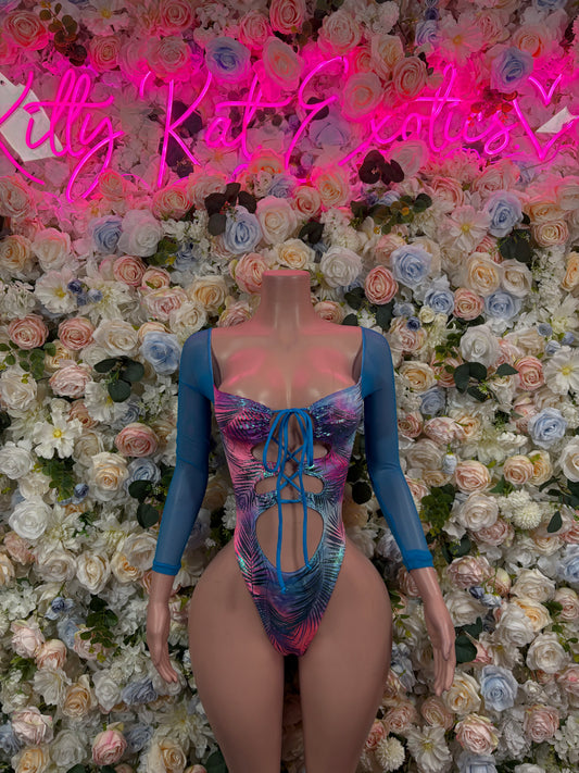 Bottlegirl Outfit One-Piece Island Print Bodysuit - Hologram Design | Exotic Dancewear for Performers, Raves