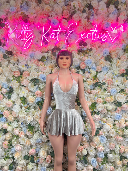 Exotic Dancewear New Years Silver Velvet Dress, Exotic Dancewear, Party Outfit