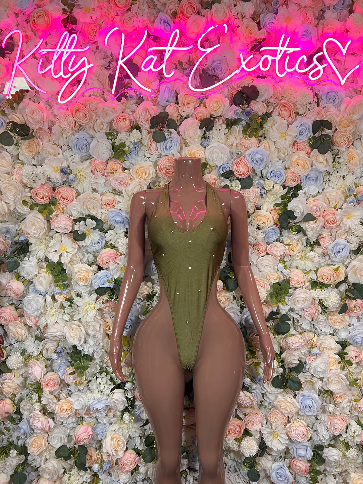 Exotic Dancewear One Piece Olive Green -  Rave Outfi, Sultry Clubwear , Bold Performance Outfit, Bartender