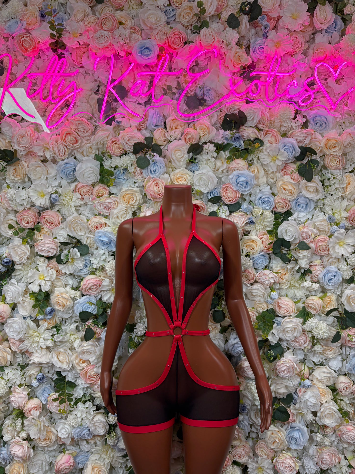 Red Bodysuit Rave Festival Outfit Women - Exotic Dancewear Stripper Clubwear Bottle Girl Ravewear