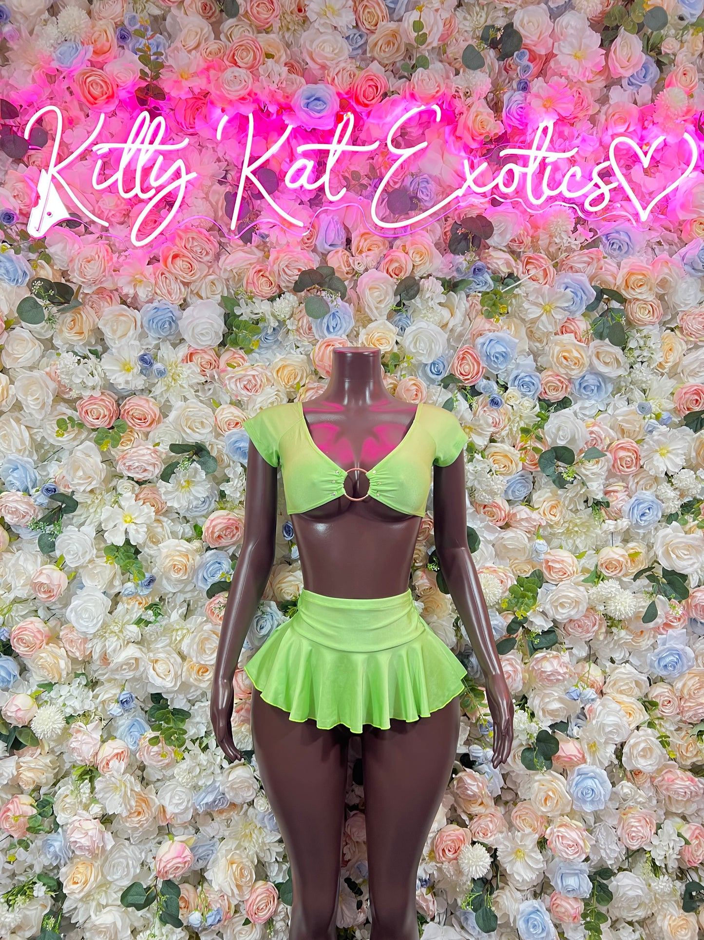 Two Piece Green Skirt Festival  Rave-wear Exotic Dancewear for Performers, Raves, & Festival Clothing