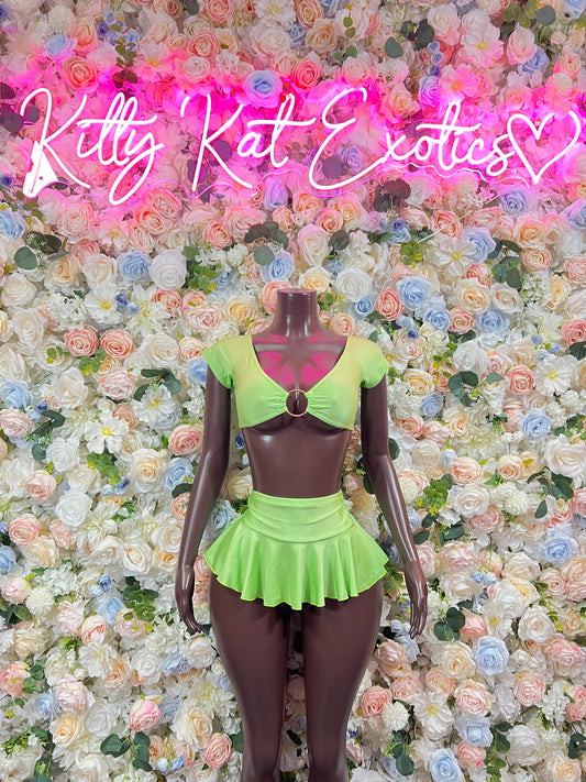 Two Piece Green Skirt Festival  Rave-wear Exotic Dancewear for Performers, Raves, & Festival Clothing