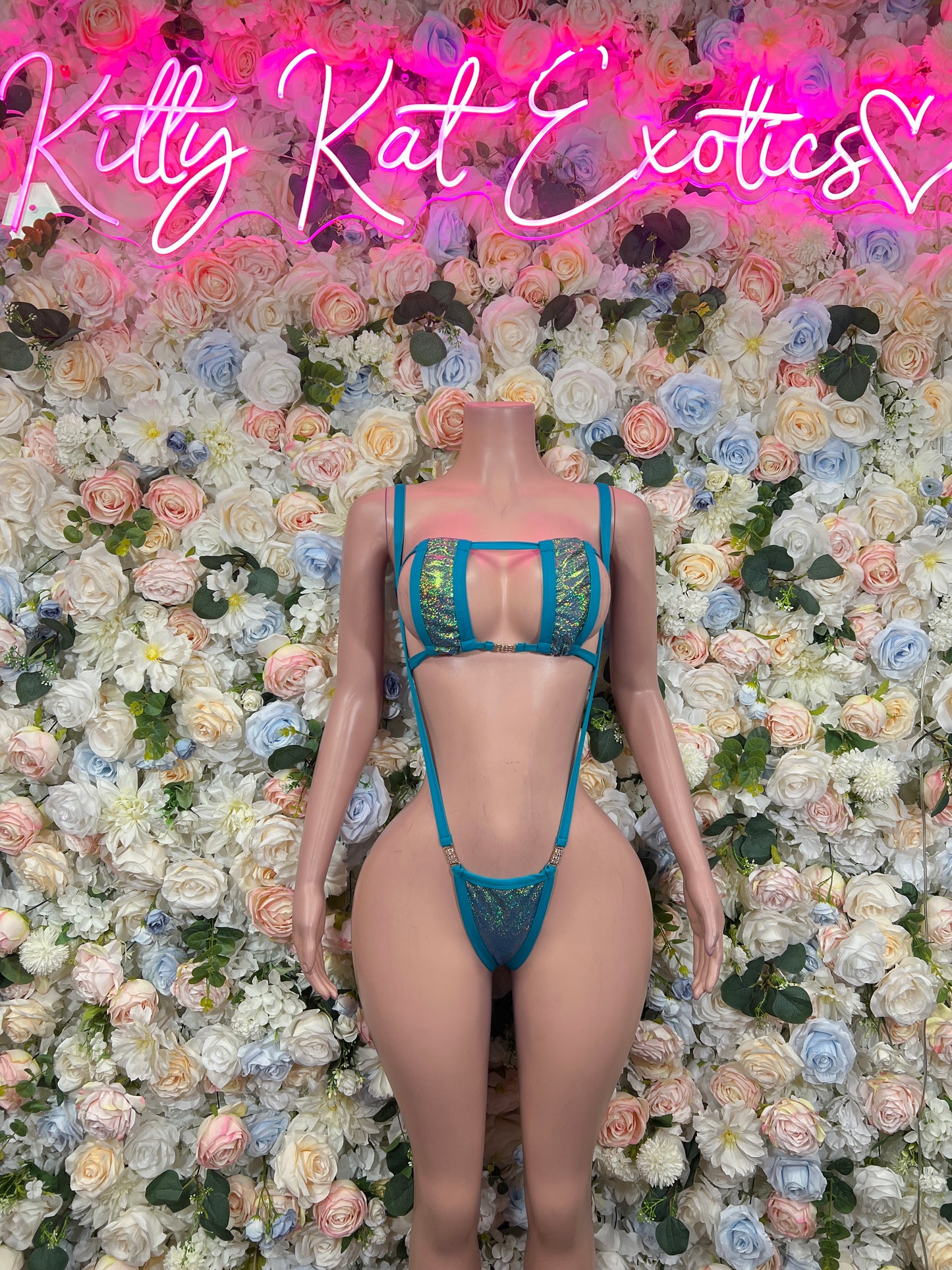 Turquoise Blue Slingshot Two Piece Festival Dancer Wear