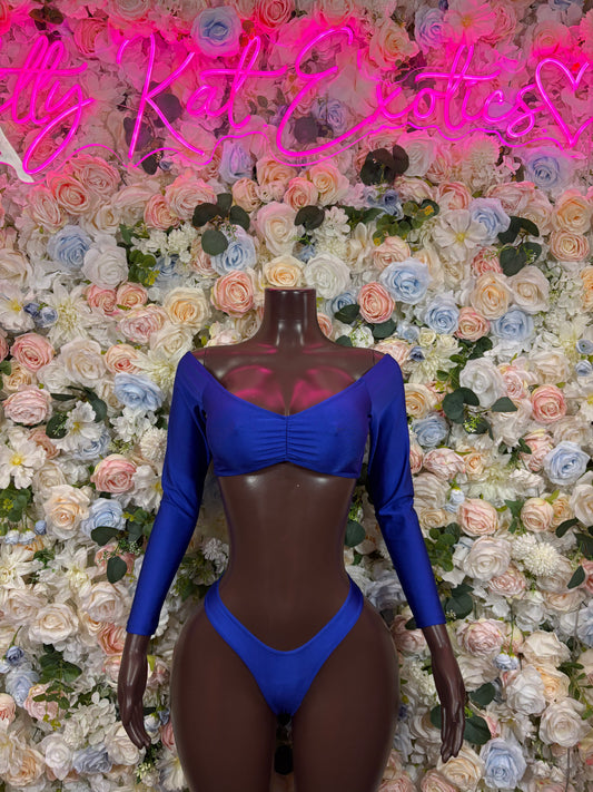 Rave Royal Blue Two Piece Long Sleeve Set Bikini Set Exotic Dancewear Festival Outfit