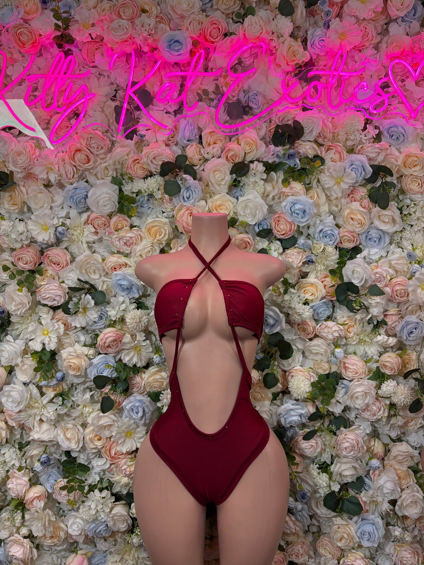 Burgundy Bodysuit Women’s Rave Festival Outfit - Exotic Dancewear