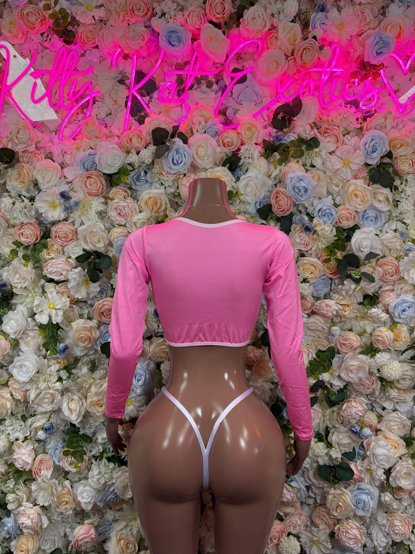 Christmas Pink Santa Holiday Outfit Two Piece Pink Santa Exotic Dancewear Costume Holiday Outfit