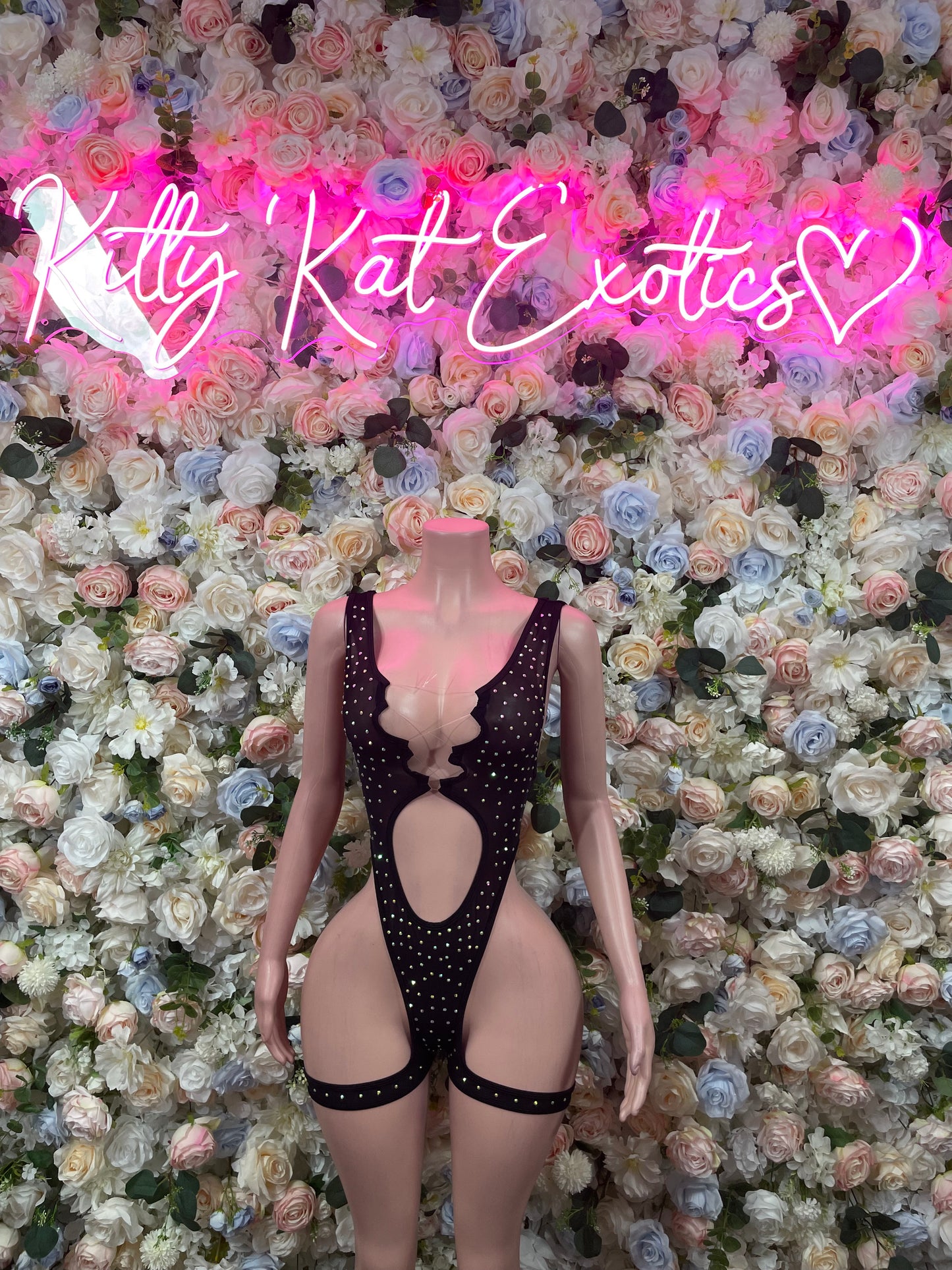Rhinestone Bodysuit Black  Exotic Dancewear