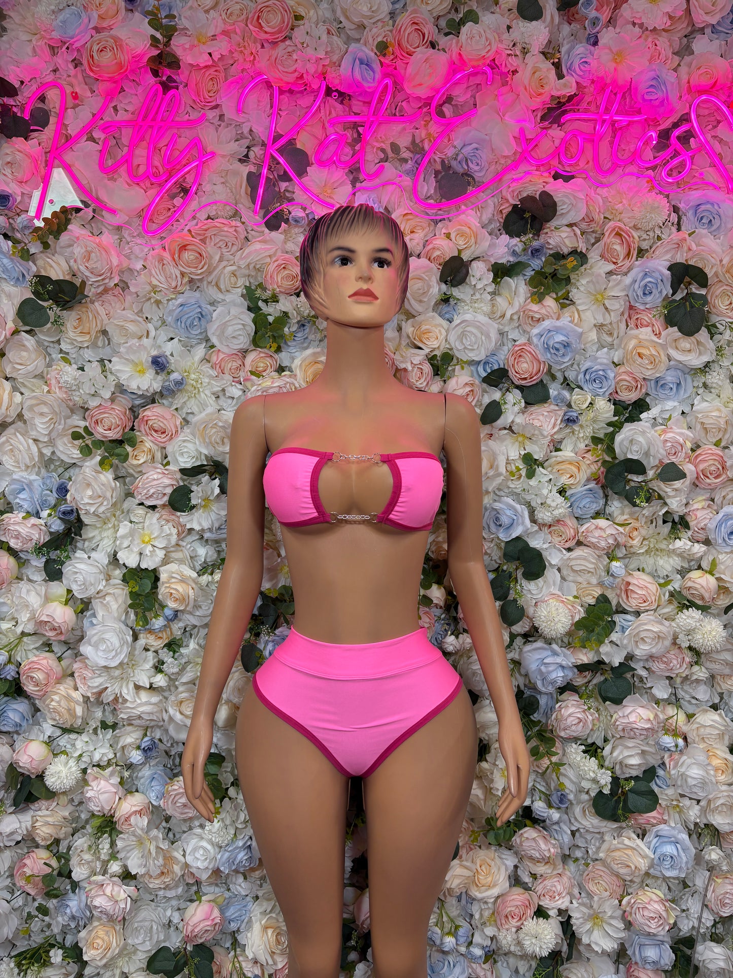 Pink Two Piece Set Exotic Dancewear Rave Festival Outfit