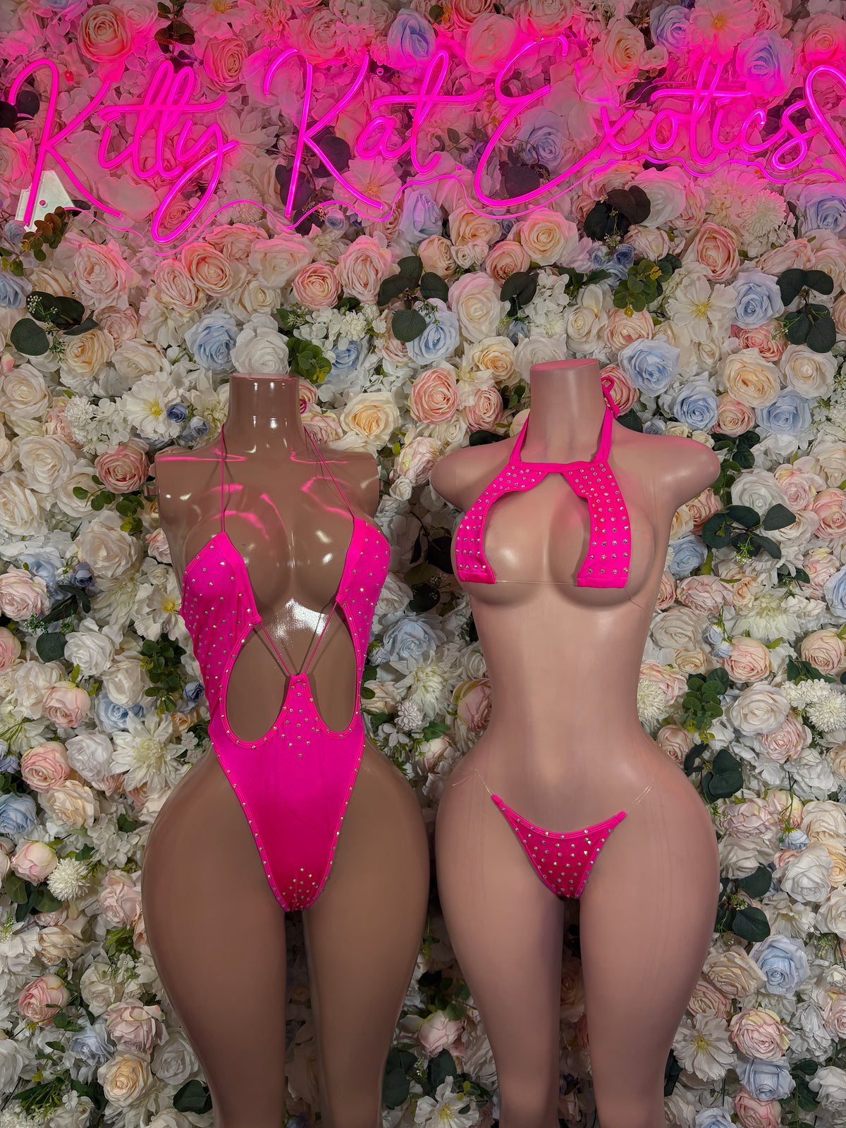 Exotic Dancewear Rhinestone Pink Bikini Set: Rave Outfit