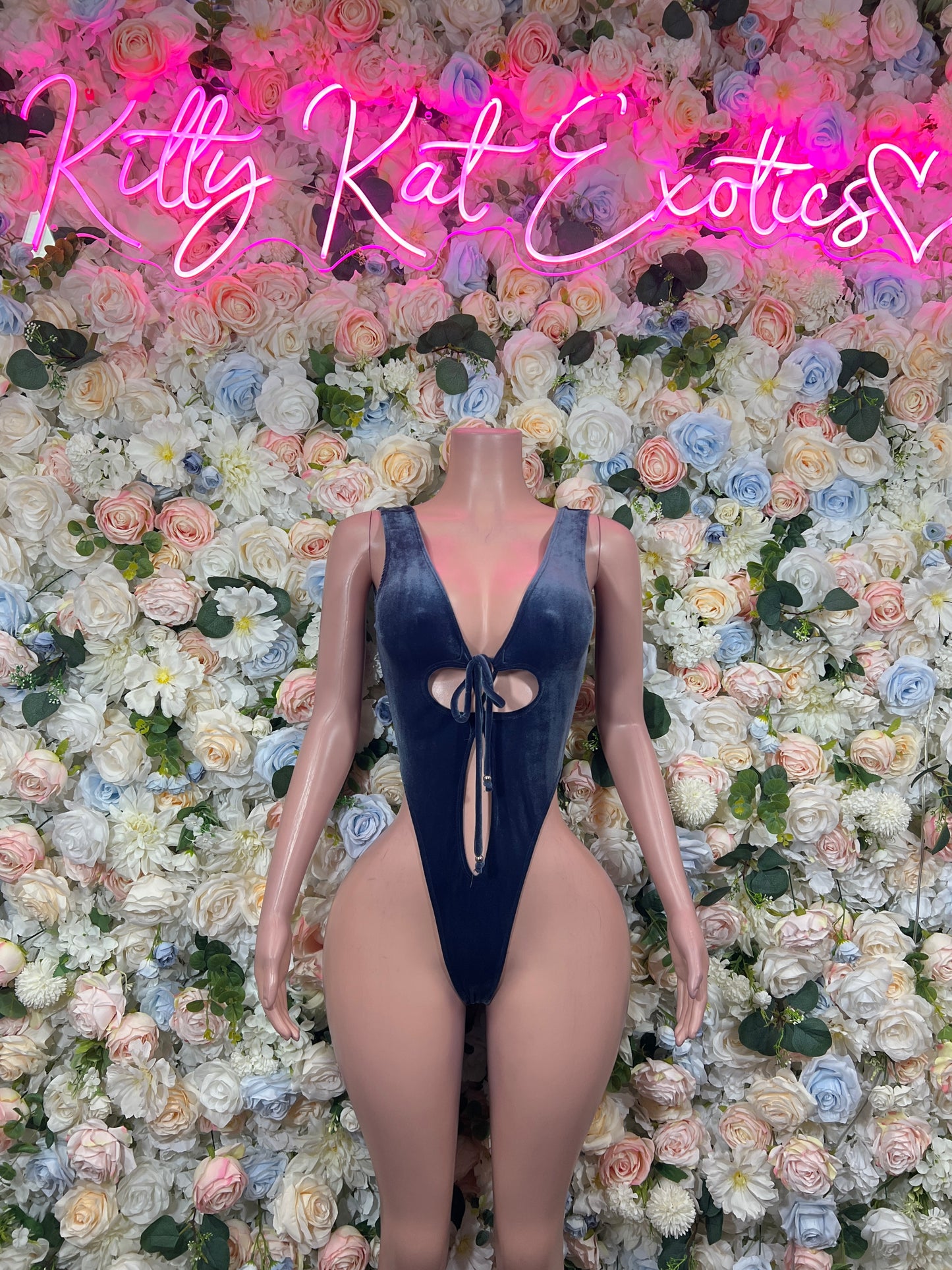 Dark Blue Velvet One-Piece Bodysuit - Custom Design | Exotic Dancewear for Bartenders, Rave Outfits Clubwear