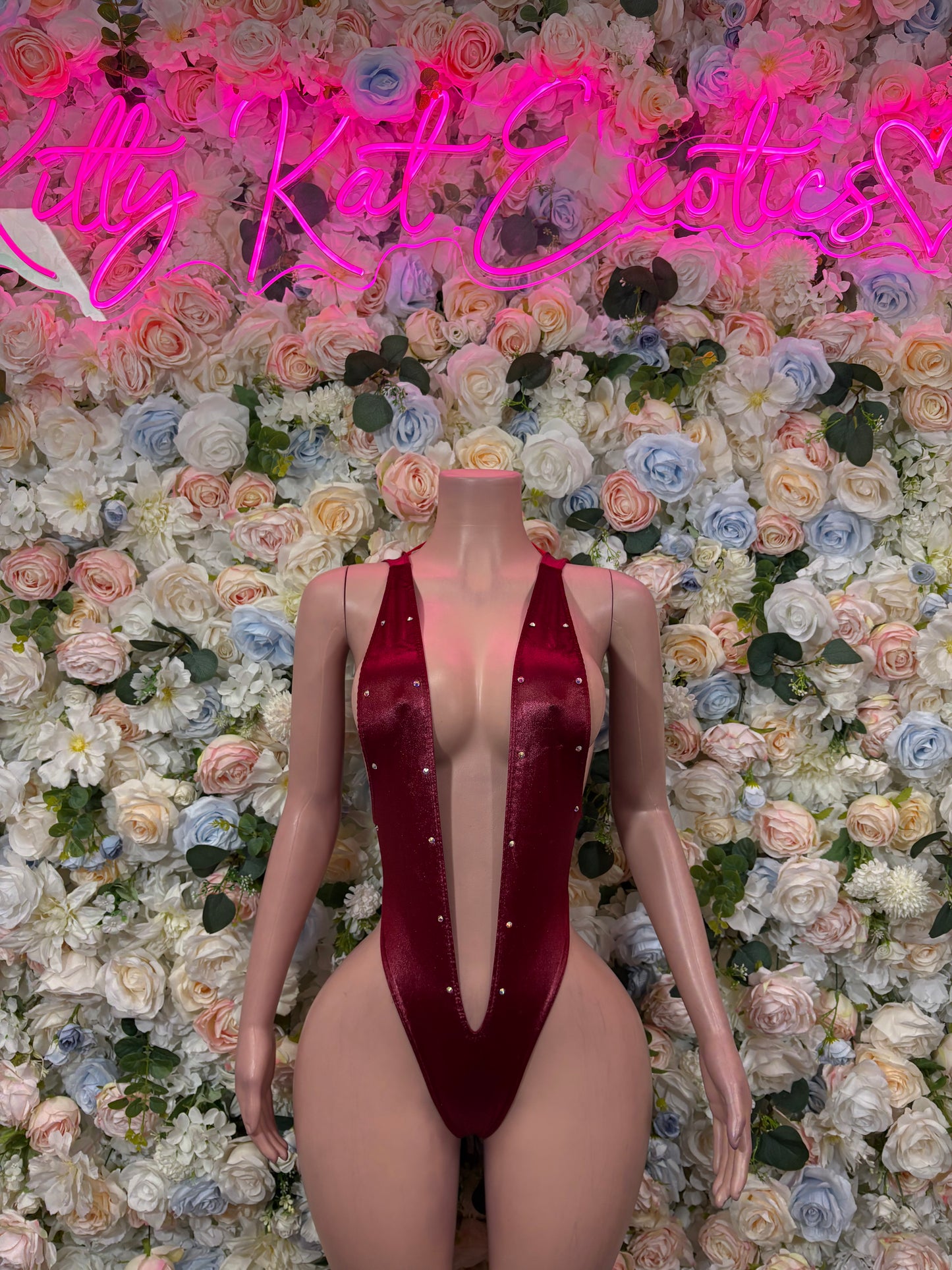 Burgundy Bodysuit Rave Festival Outfit - Exotic Dancewear
