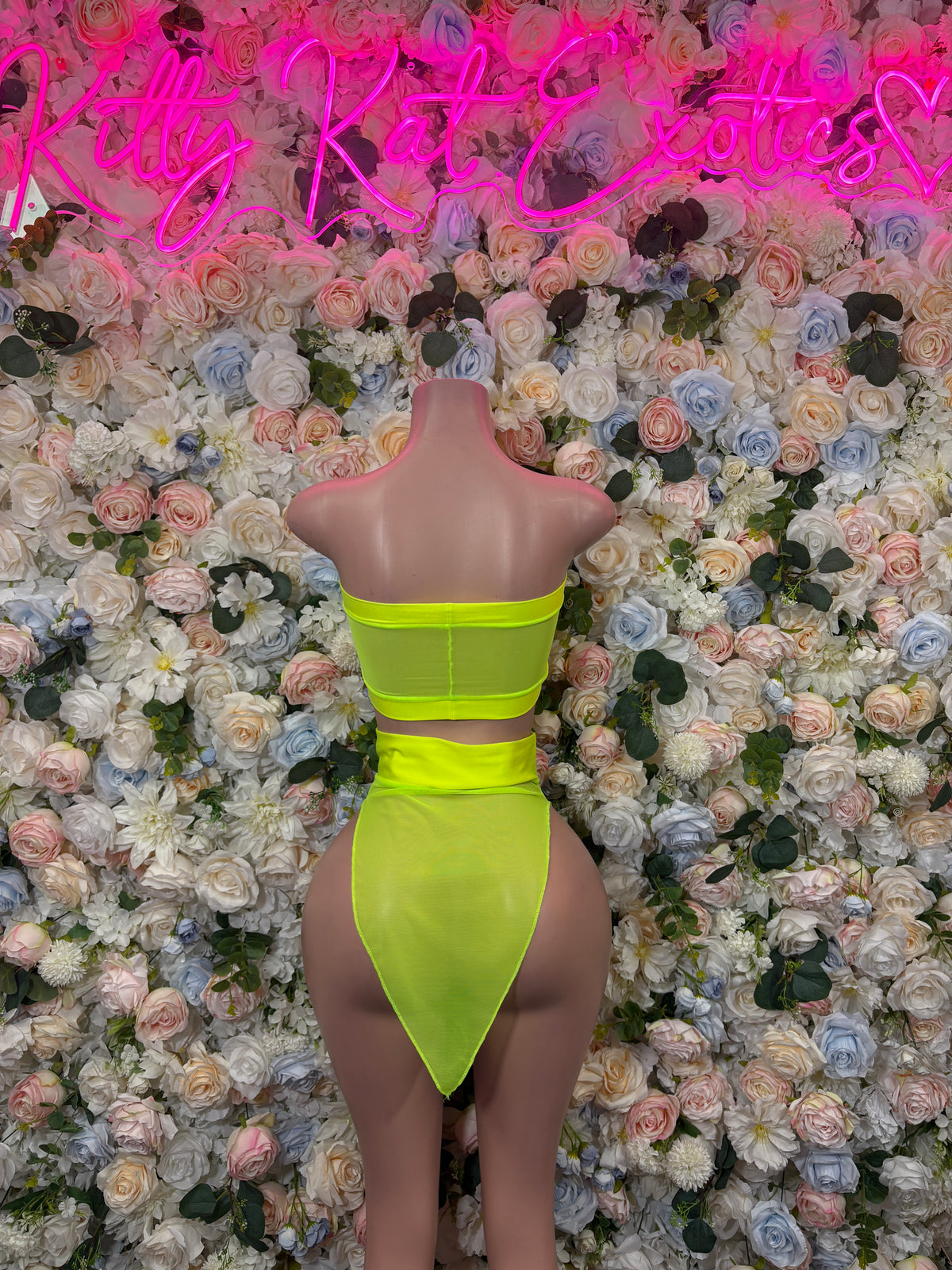 Yellow Mesh Two Piece Skirt Neon Festival Outfit,  Dancewear, Party Clubwear