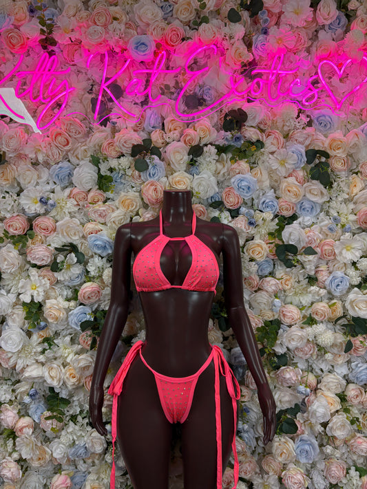 Coral Rhinestone Bikini Exotic Dancewear