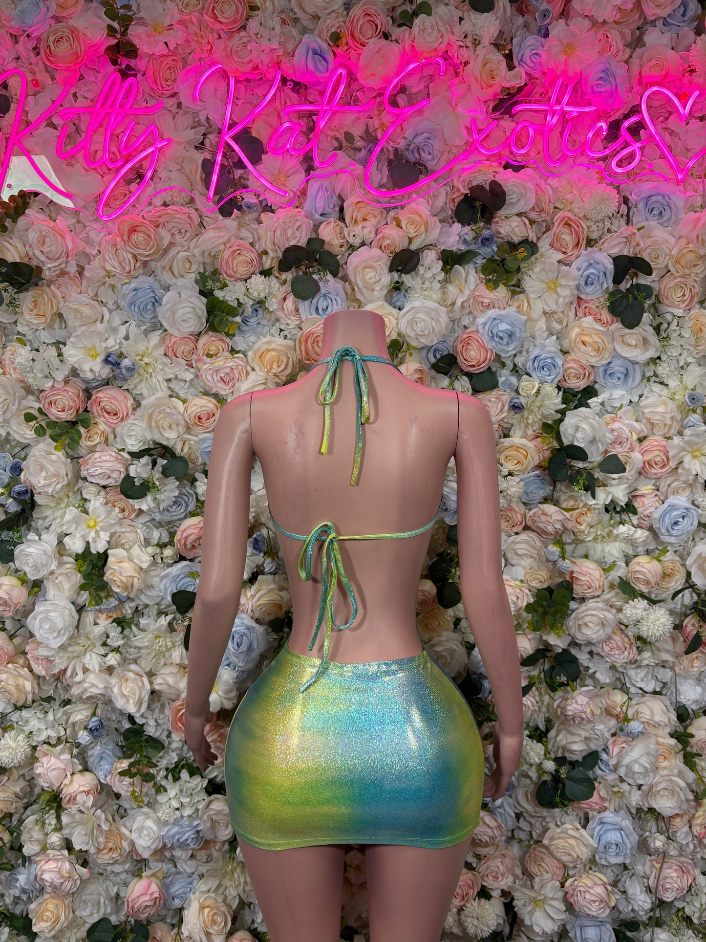 Neon Green Multicolor Skirt  - Two Piece Exotic Dancewear Rave Festival Outfitk