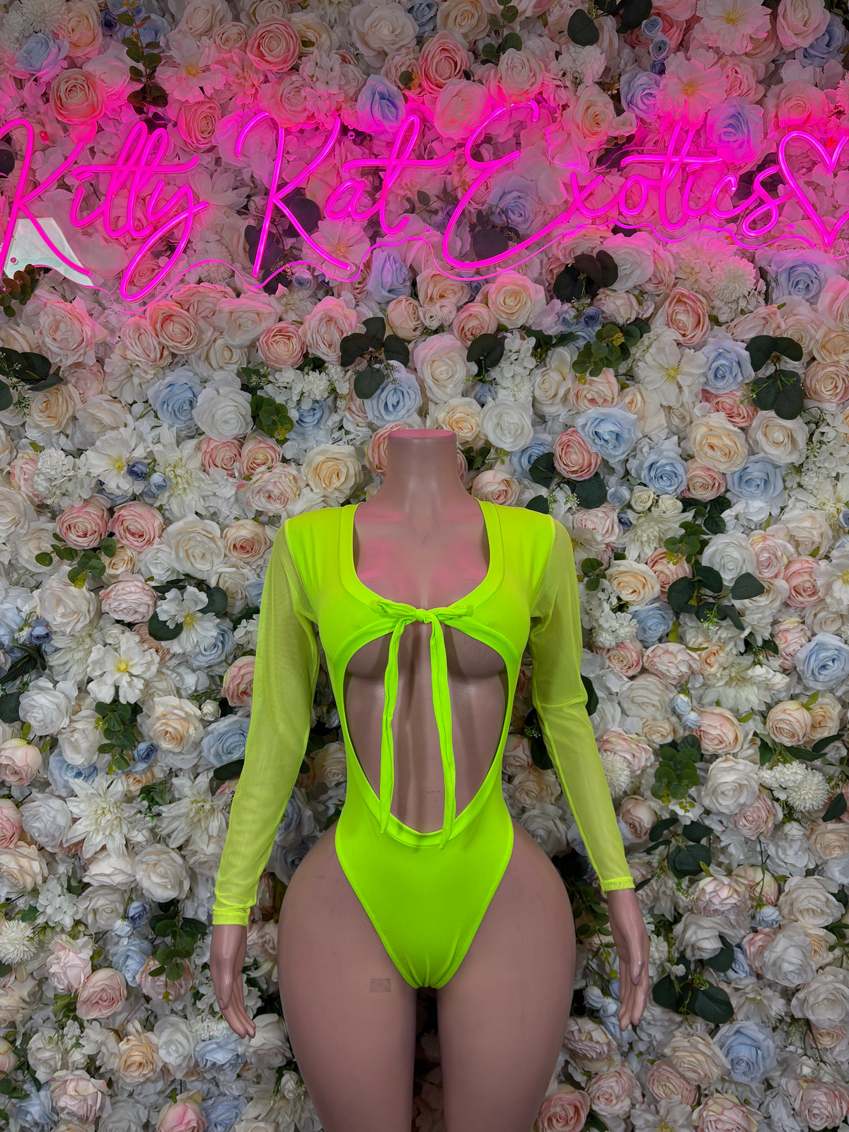 Neon Green Bottlegirl Bodysuit, Long Sleeve Rave Outfit, Festival Clubwear