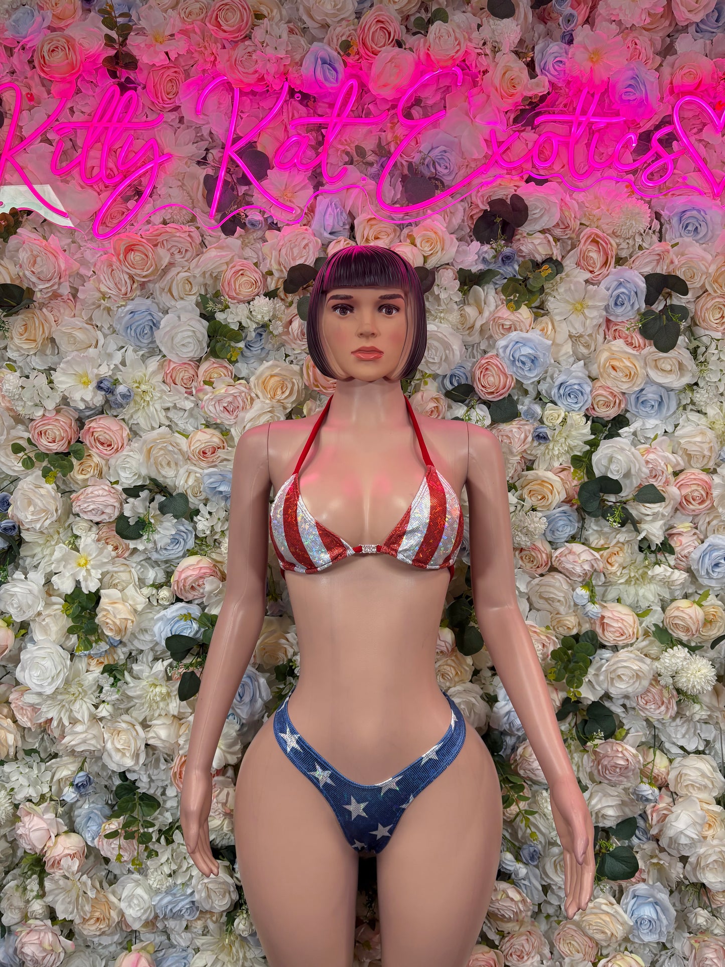 USA Soccer Flag Two -  Piece Bikini  Festive Two Piece Swimsuit Outfit for Party, Parade, or Beach Festival Wear