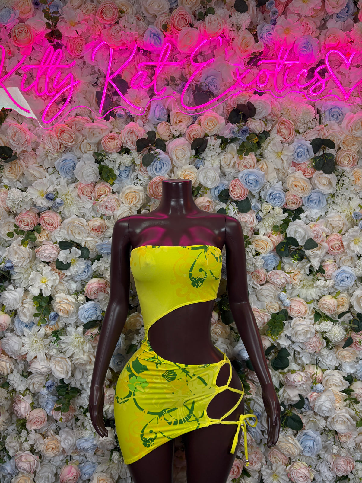 Yellow Dress Print - One Piece Neon Festival Outfit,  Dancewear, Party Clubwear