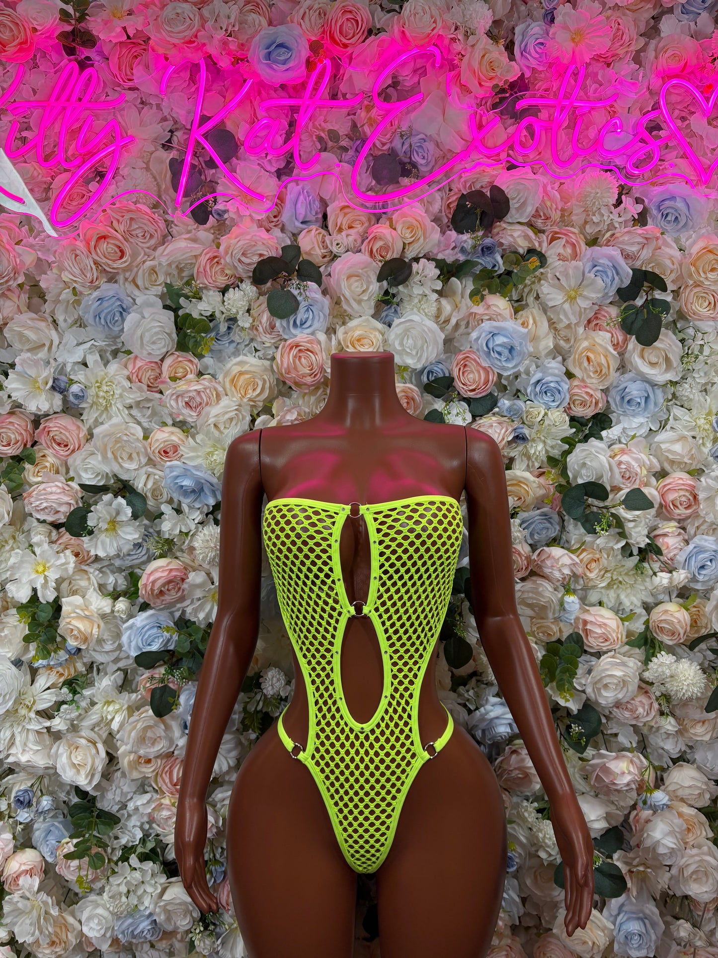 Ravewear One-Piece  Fishnet Bodysuit - Neon Green  | Exotic Dancewear for Performers, Raves, & Festival Clothing