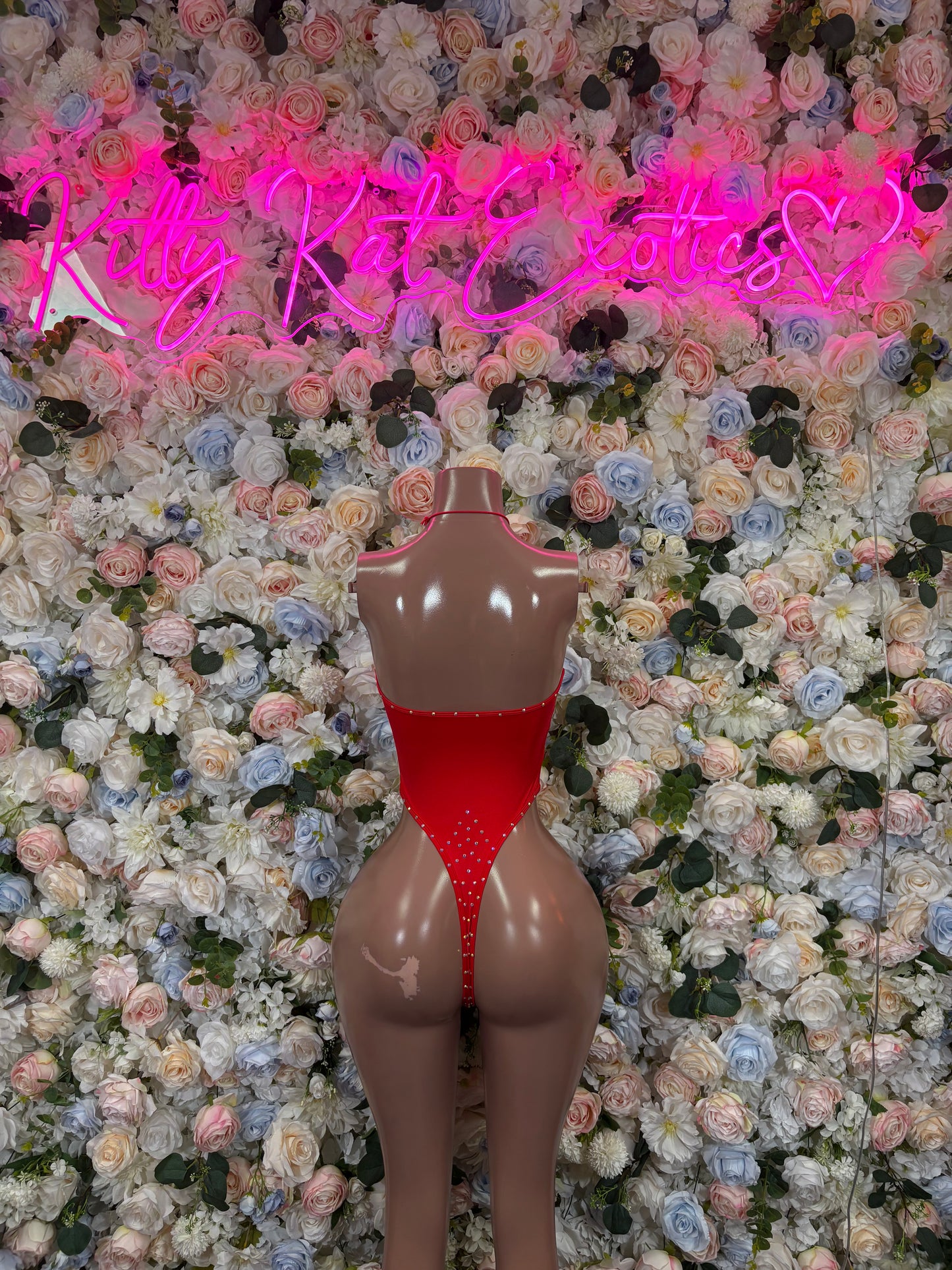 Red Rhinestone Lace Up Thong Bodysuit | Sexy High Cut Festival Rave Clubwear