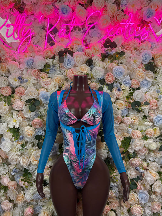 Bottlegirl Outfit One-Piece Island Print Bodysuit - Hologram Design | Exotic Dancewear for Performers, Raves