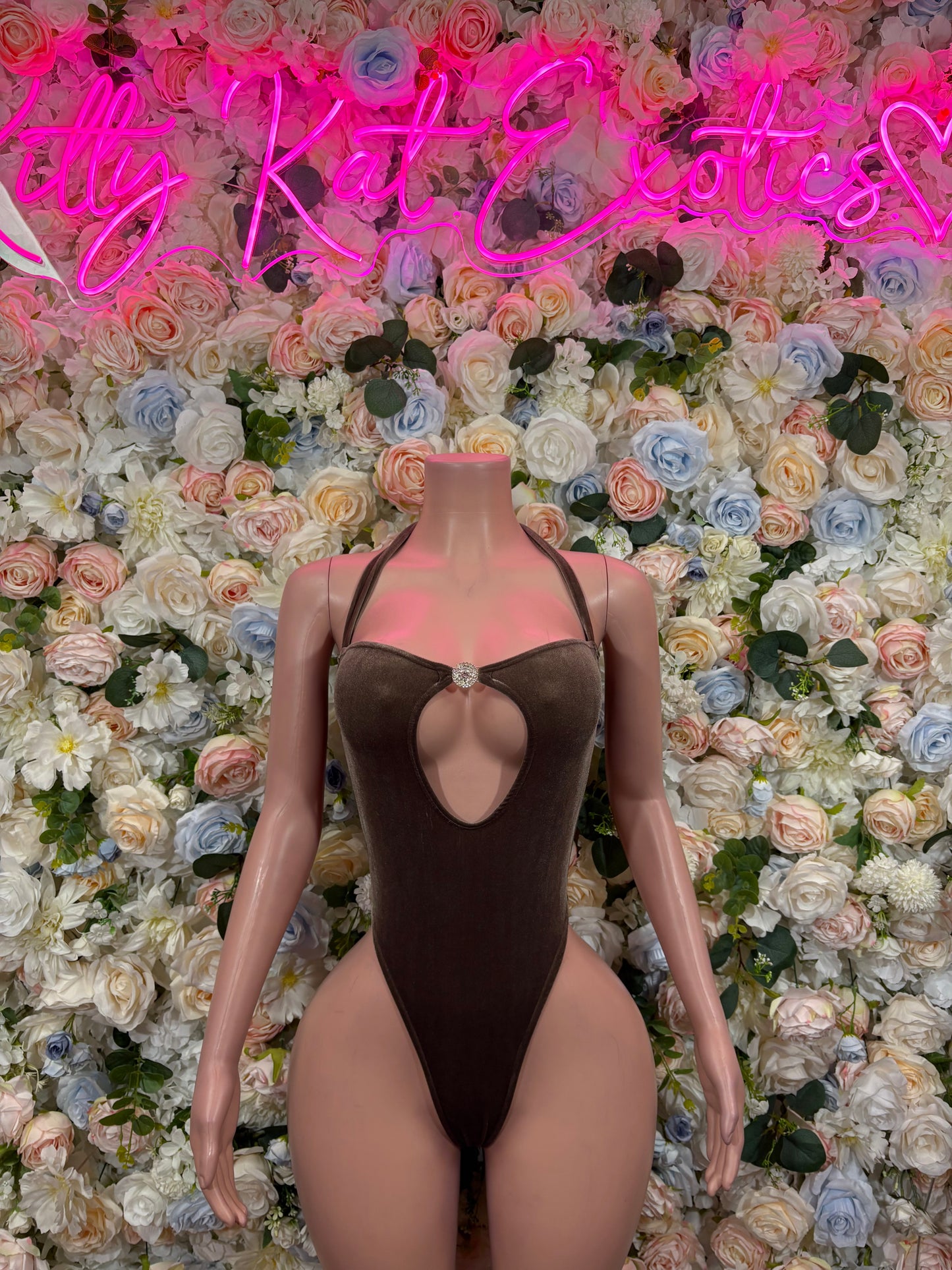 Brown Velvet Bartender Bodysuit - Sexy One Piece Rave Clubwear Outfit for Women Bottlegirl Bottle Service
