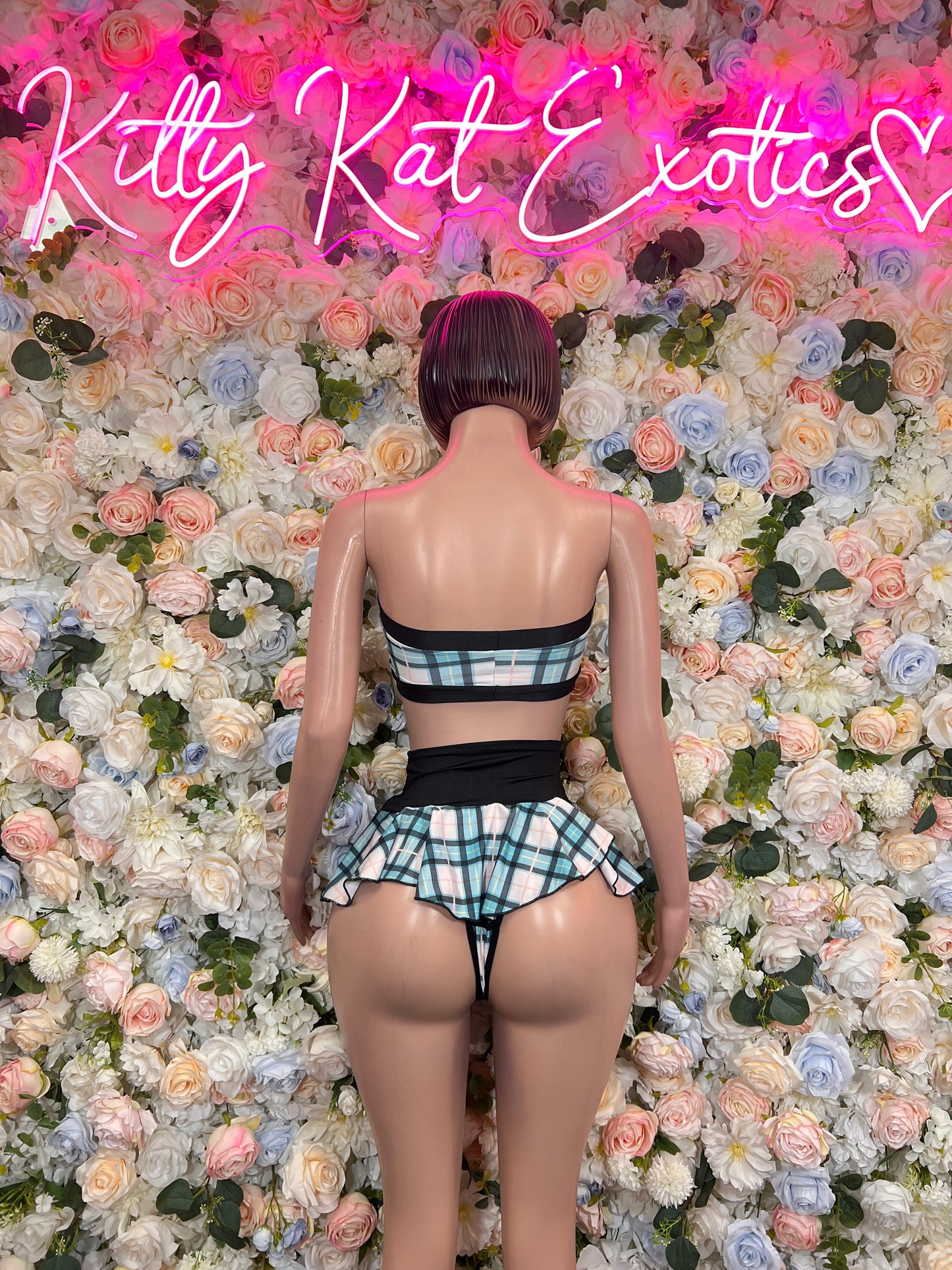 Teal Plaid Two Piece Skirt Set, Rave Festival Outfit