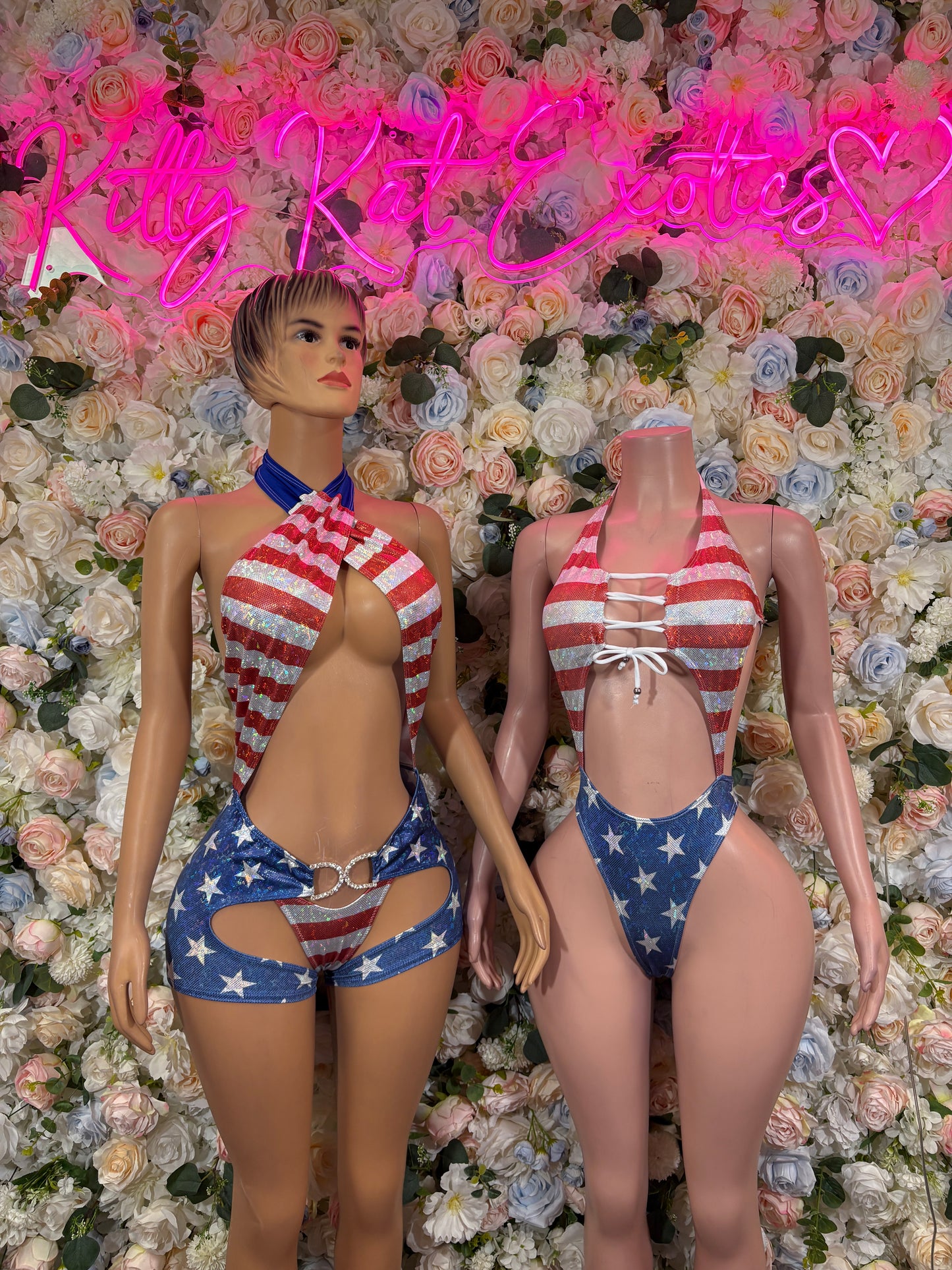 Bottlegirl USA Flag Bodysuit - United States Bartender One Piece Costume Rave Festival Exotic Dancewear