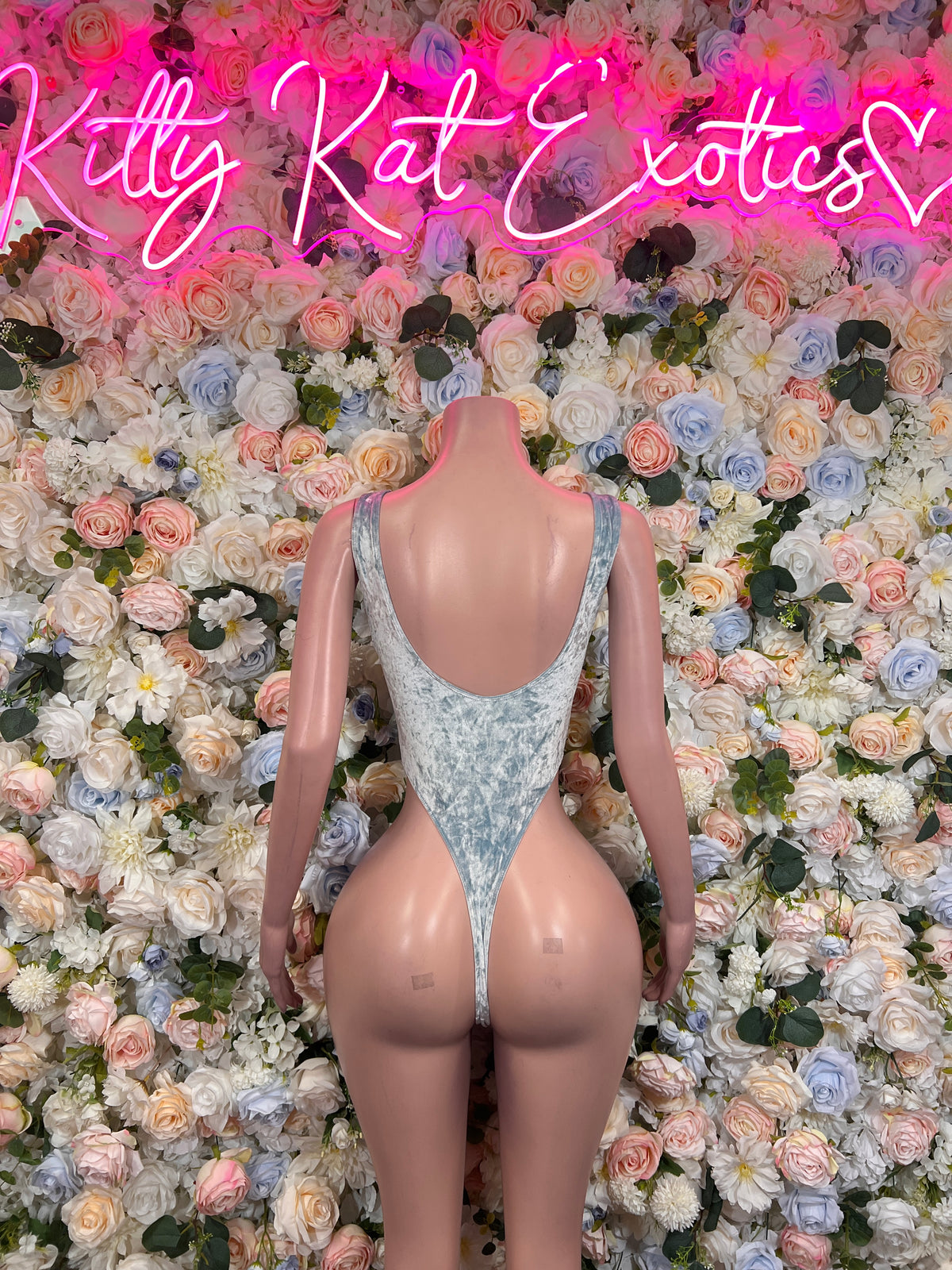 Baby Blue Velvet One Piece Set Rave Outfit  Festival Two Piece Dancewear Women’s Rave Clothing