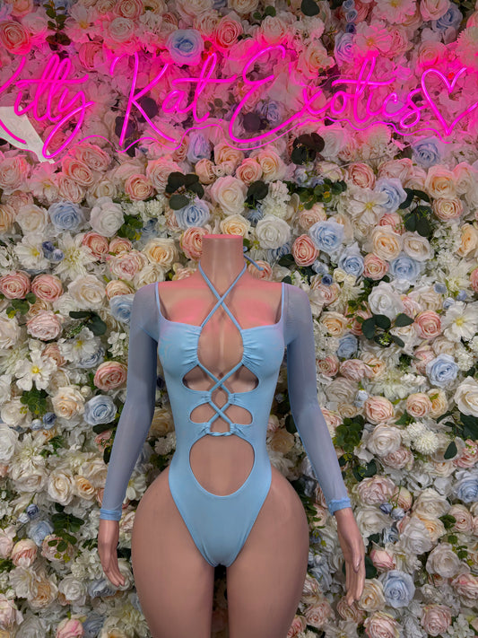 Bottlegirl One-Piece Bodysuit Baby Blue  - Custom Design | Exotic Dancewear for Performers, Raves, & Nights Out