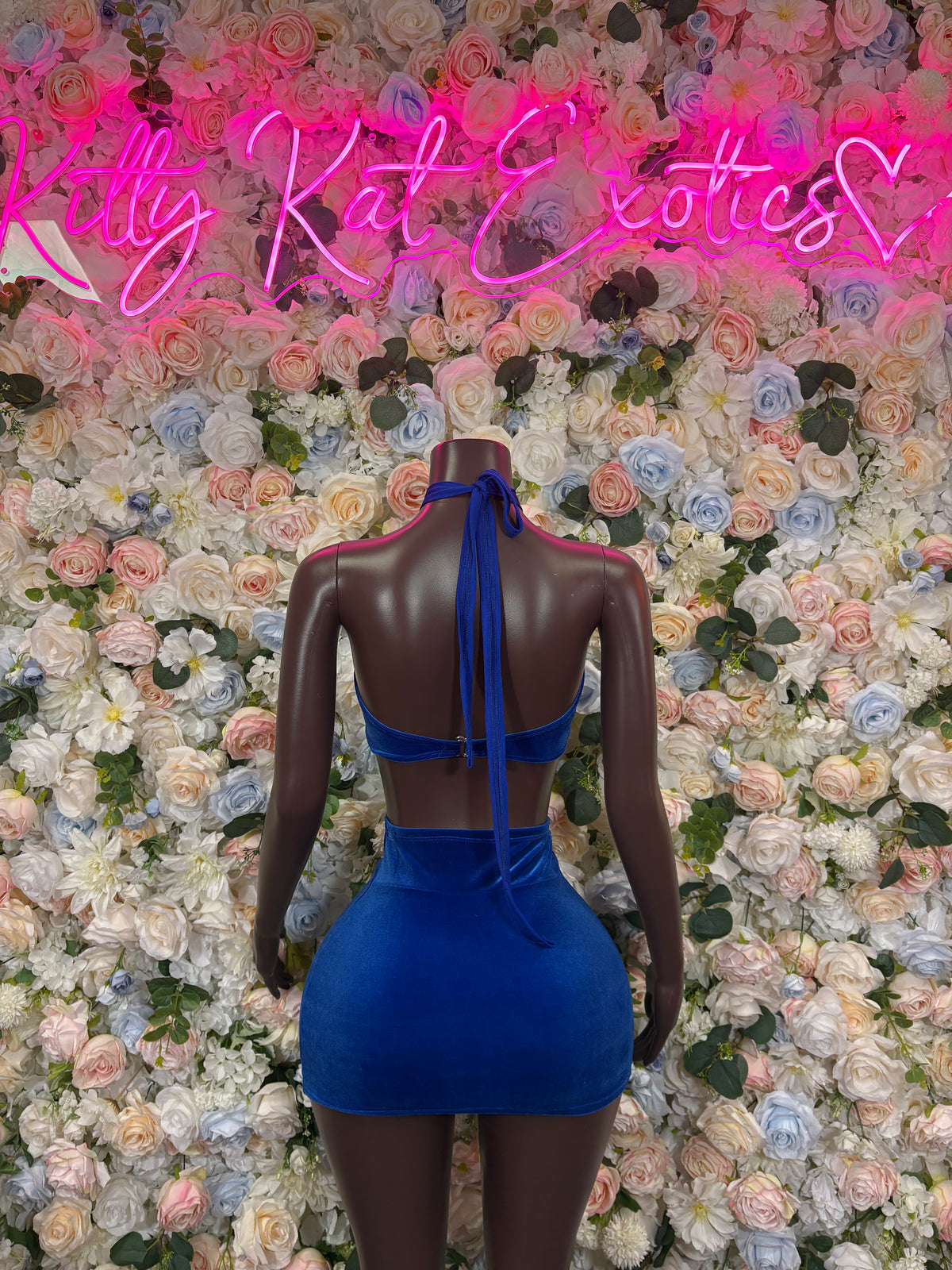 Bottle Girl Blue  Velvet Crop Top Mini Skirt Two Piece Rave Festival Outfit PlurRavewear