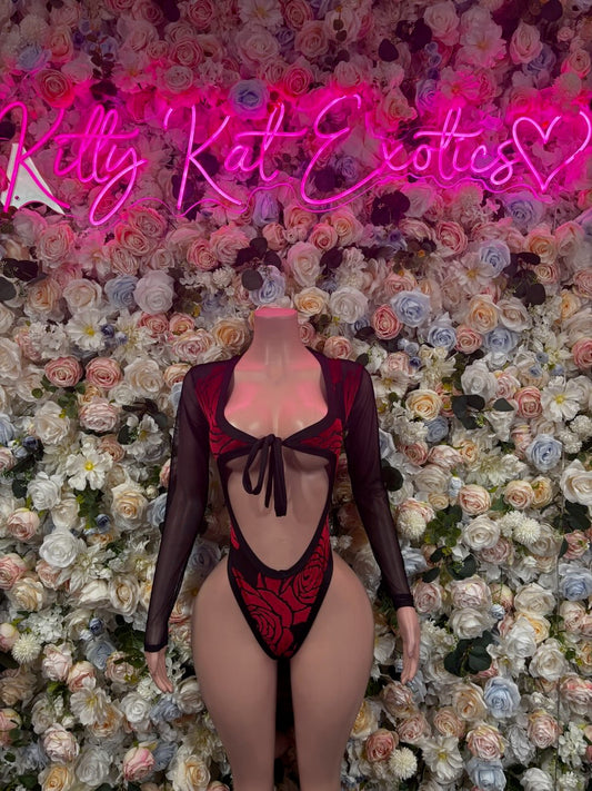 Bottlegirl Bodysuit Rose Print  - One Piece Bartender Outfit, EDM Dancewear, Party Clubwear