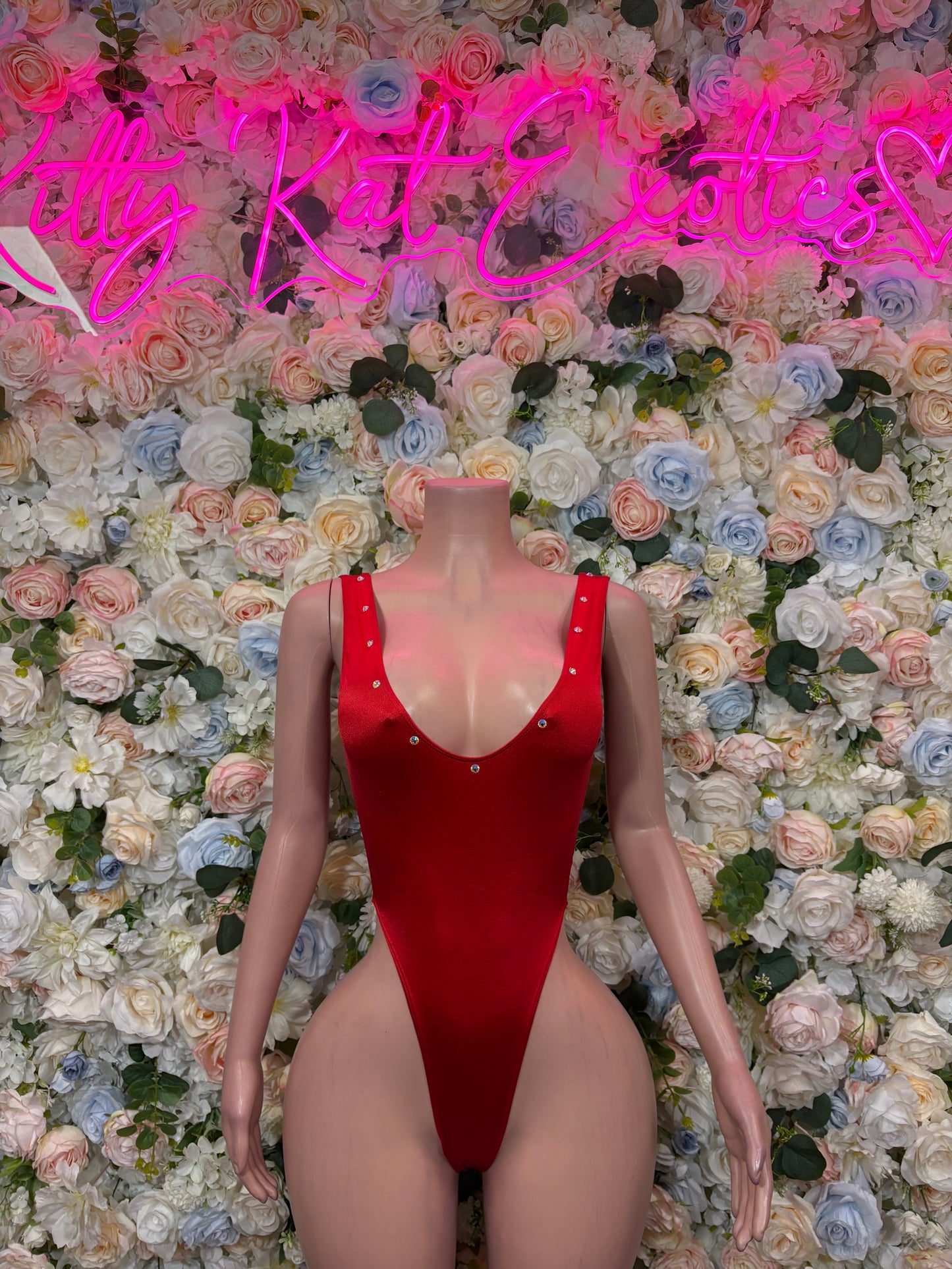 Red Bodysuit Rave Festival Outfit Women - Exotic Dancewear Stripper Clubwear Bottle Girl Ravewear