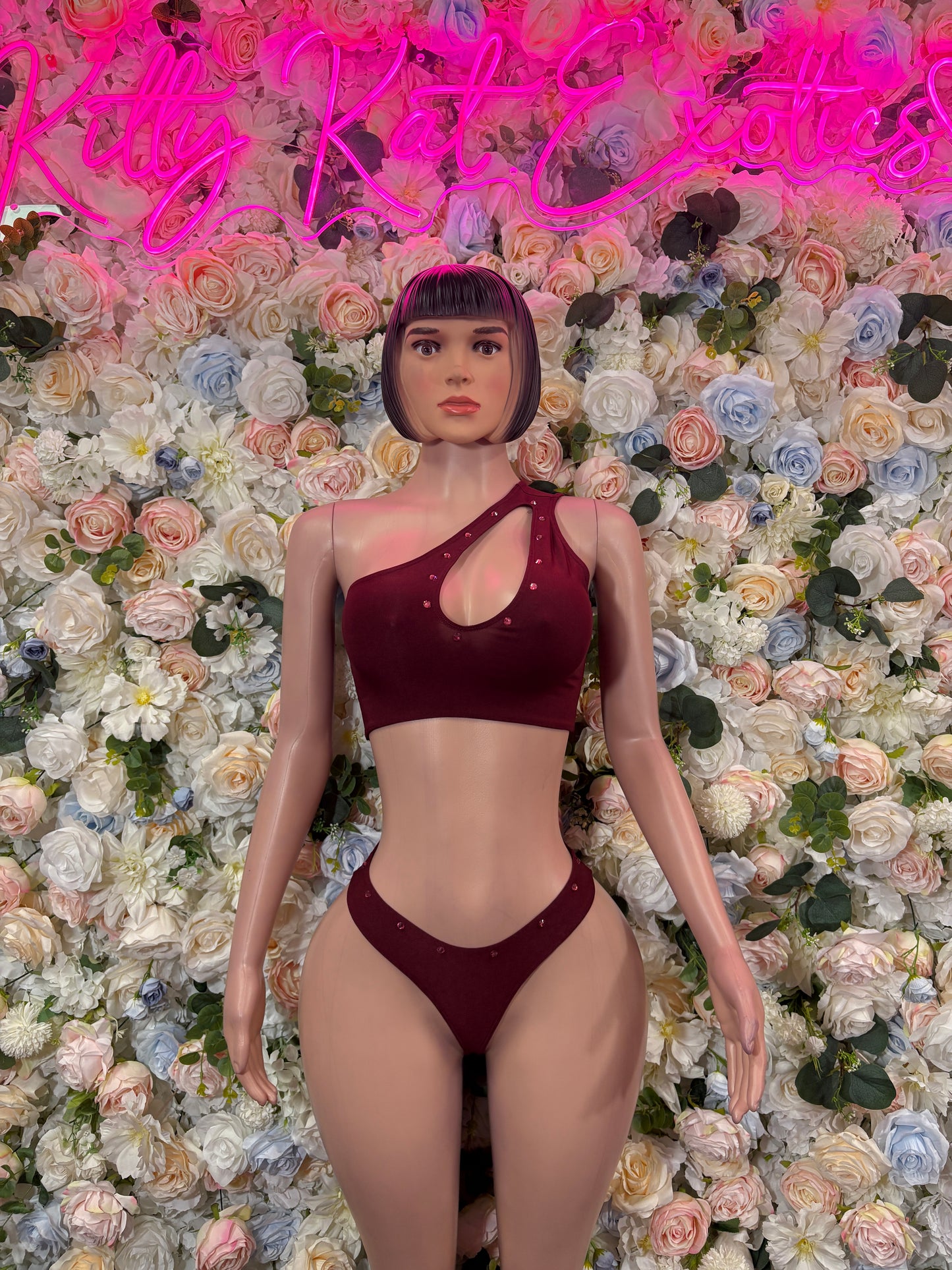 Burgundy Two Piece -  Exotic Dancewear  -  Rave Outfit - Sexy Festival Outfit, Clubwear, Performance Costume