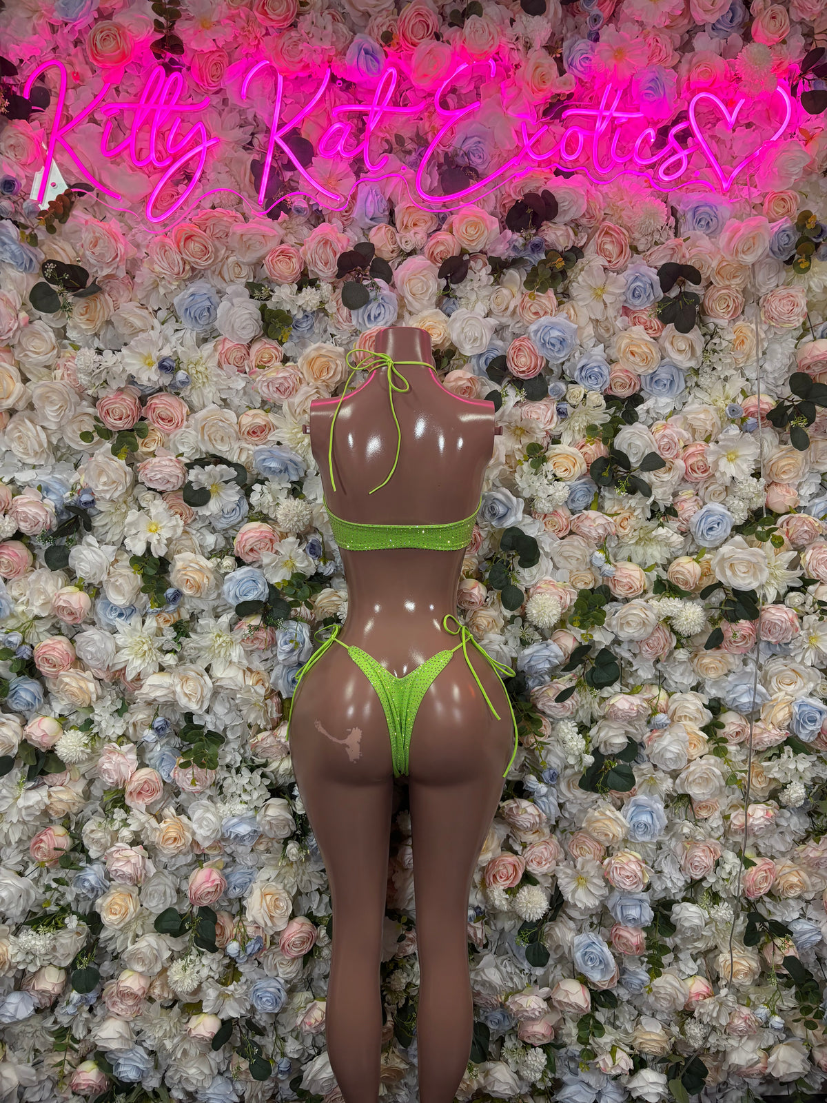 Neon Green Bikini Set -  Rhinestone Festival Outfit,  Dancewear