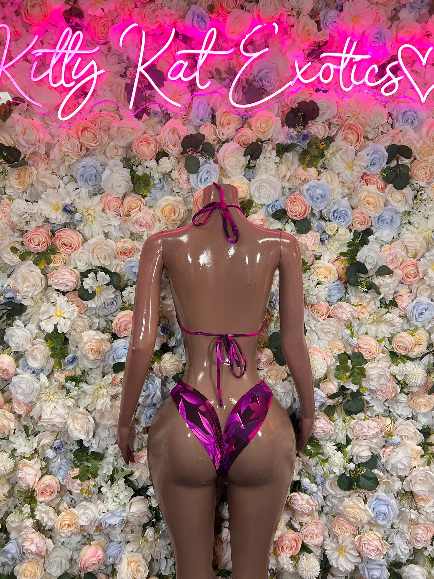 Fuchsia Floral Print Bikini Two Piece Rave Wear