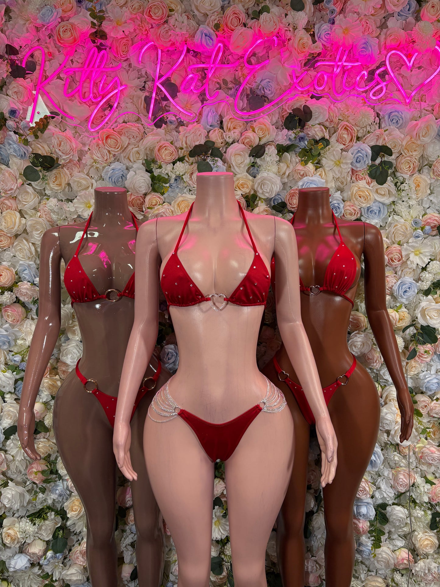 Red Rhinestone Bikini Set Rave Outfit Festival Swimwear Ravewear