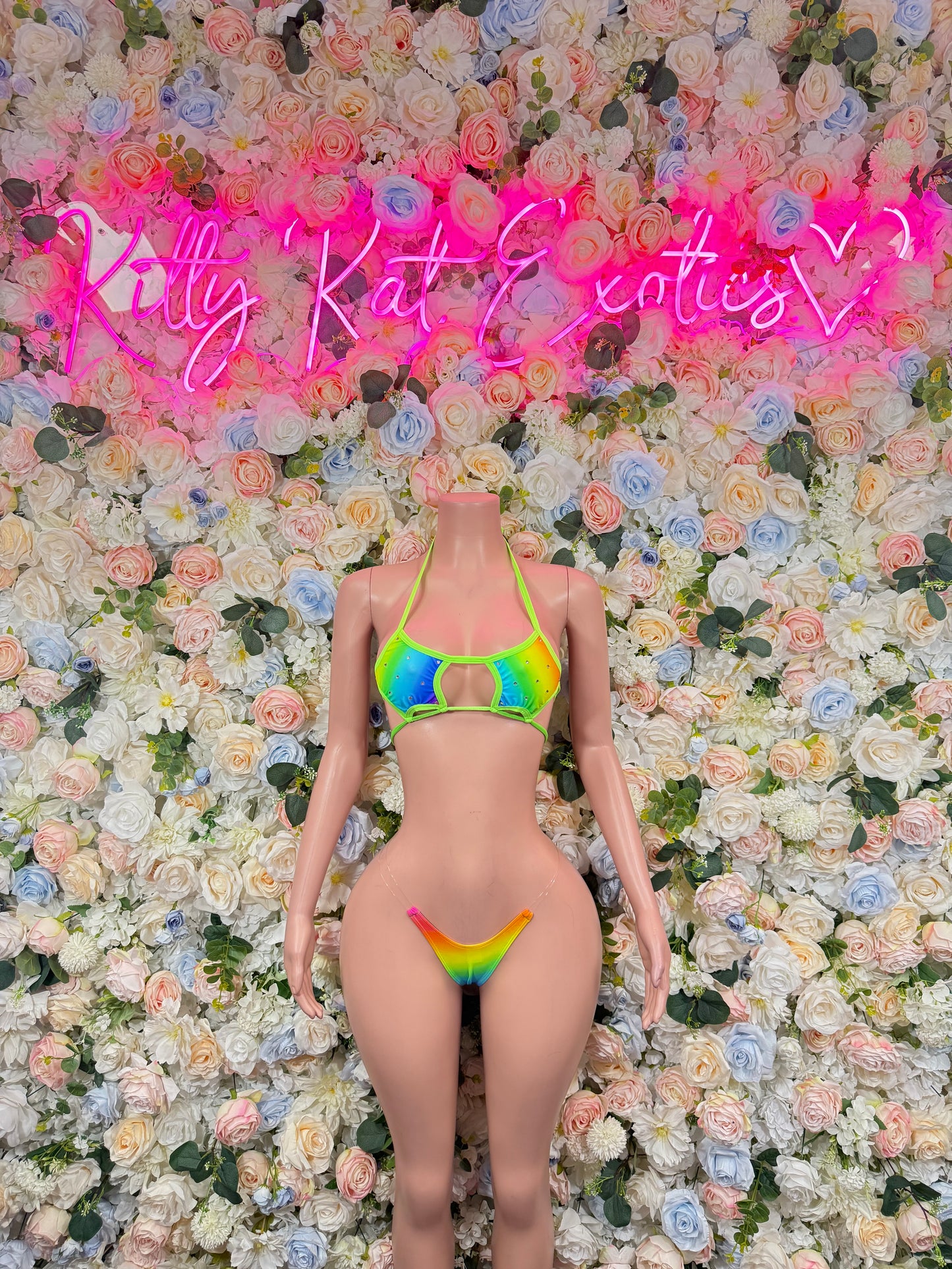 Festival Outfit Two Piece Bikini Set – Multicolor Rave Costume for Women, Exotic Dancewear, EDM Music Festival Clothing, Party Performance Outfit