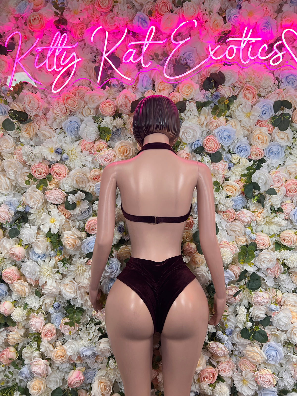 Velvet Burgundy Bartender Outfit: Two-Piece Bottlegirl Set