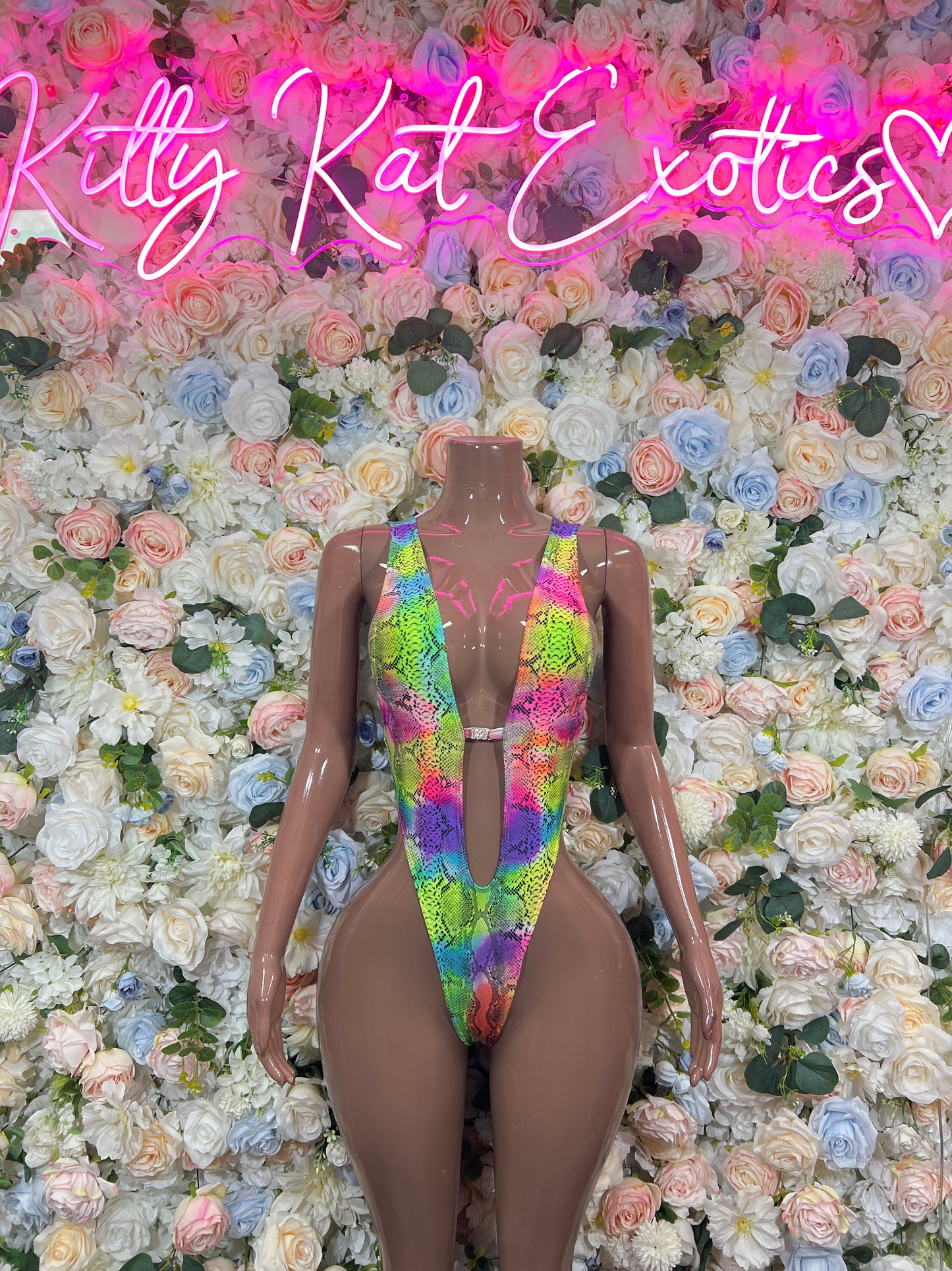 Exotic Dancewear Multicolor  One Piece Rave Outfit, Swimwear Festival Clothing Ravewear