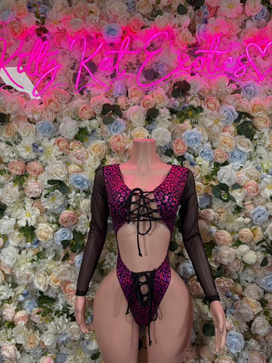 Bottlegirl Purple Cheetah One Piece Bidysuit Outfit, Bartender Uniform, Rave Festival Wear, Exotic Dancewear, Clubwear Costume, Waitress Set